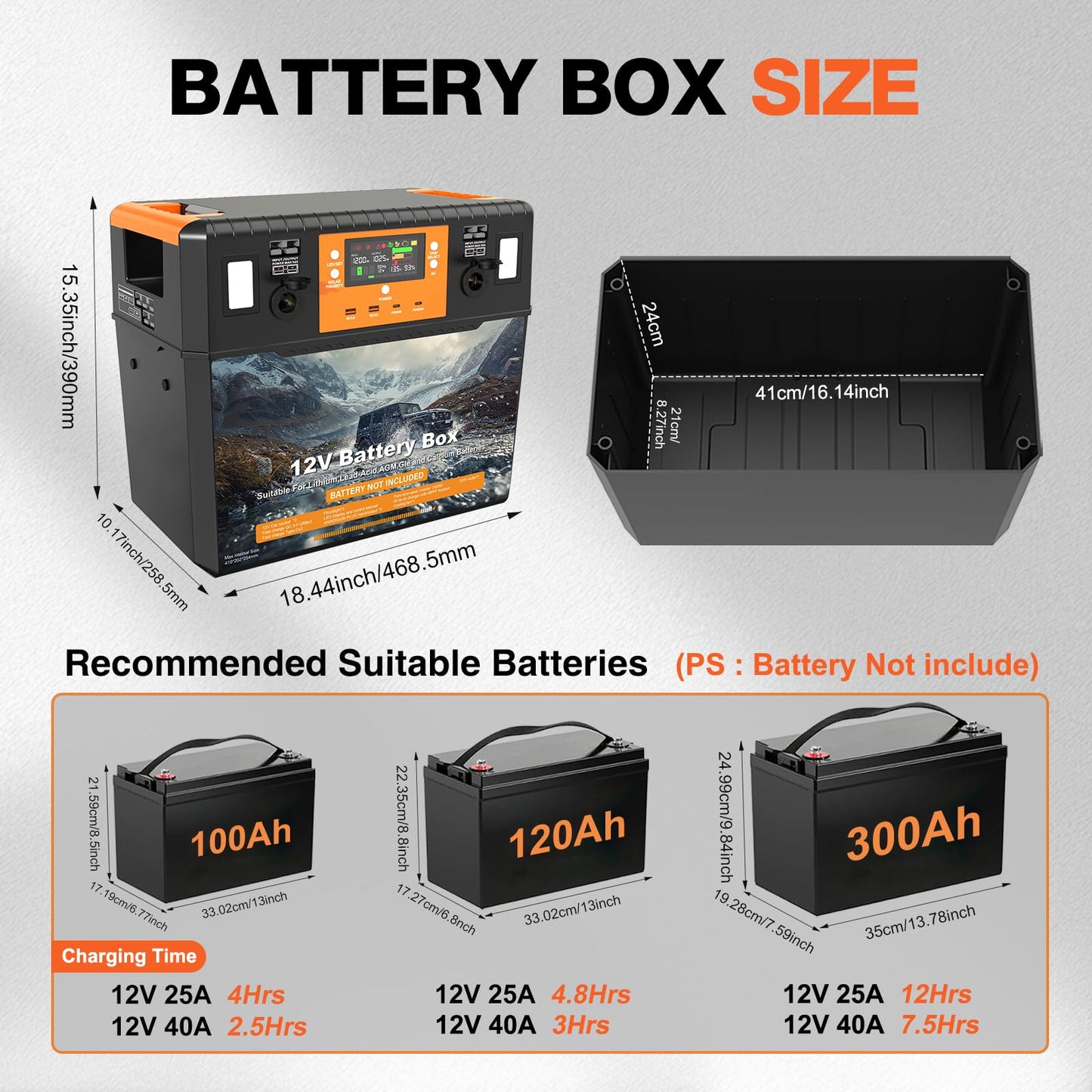 Battery Box for 100/120/300Ah Battery Build-in 40A DCDC Charger and 1000W Pure Sine Wave Inverter, Heavy Duty 12V Box with USB, DC Port and Emergency Lighting for Marine, RV, and Trailer