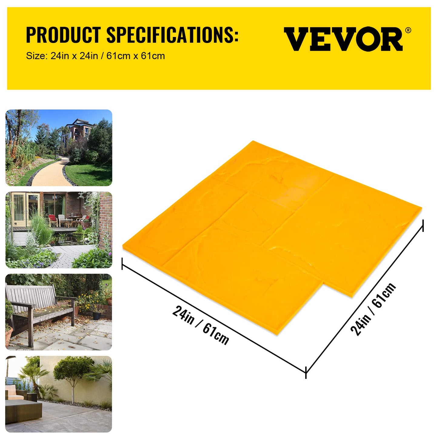 VEVOR Concrete Texturing Skin, 24"x24" Concrete Stamps Mats Set, Polyurethane Concrete Stamping Mats, Slate Concrete Stamps, 4 PCS Realistic Concrete Texture Mat, Concrete Stamps for Walls/Floors