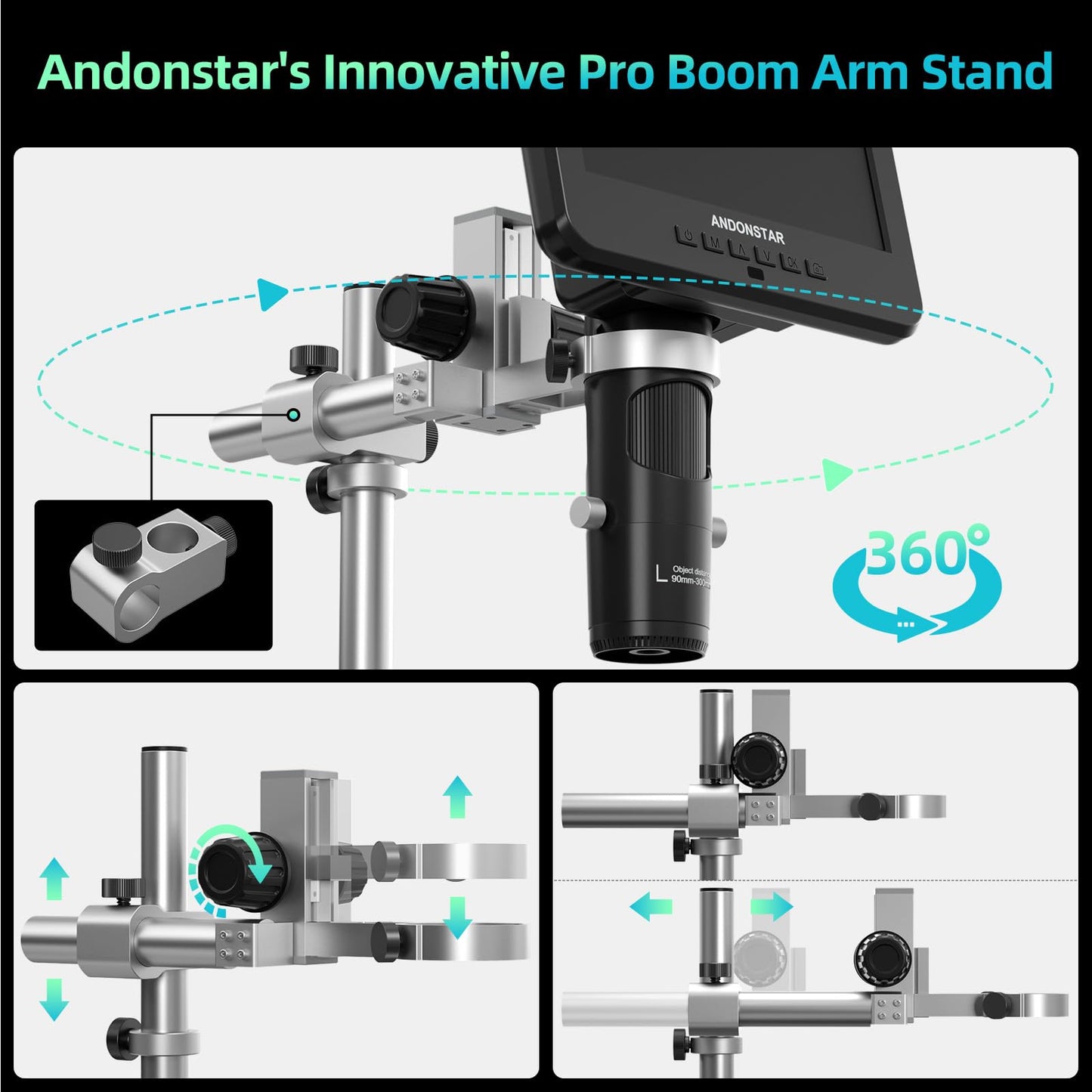 Andonstar AD246S-M Plus 7'' HDMI Soldering Digital Microscope for Electronics Repair, 2000x 3 Lens 2160P UHD Video Record, Soldering Microscope Station with Helping Hands, Coin Full View 32GB Card