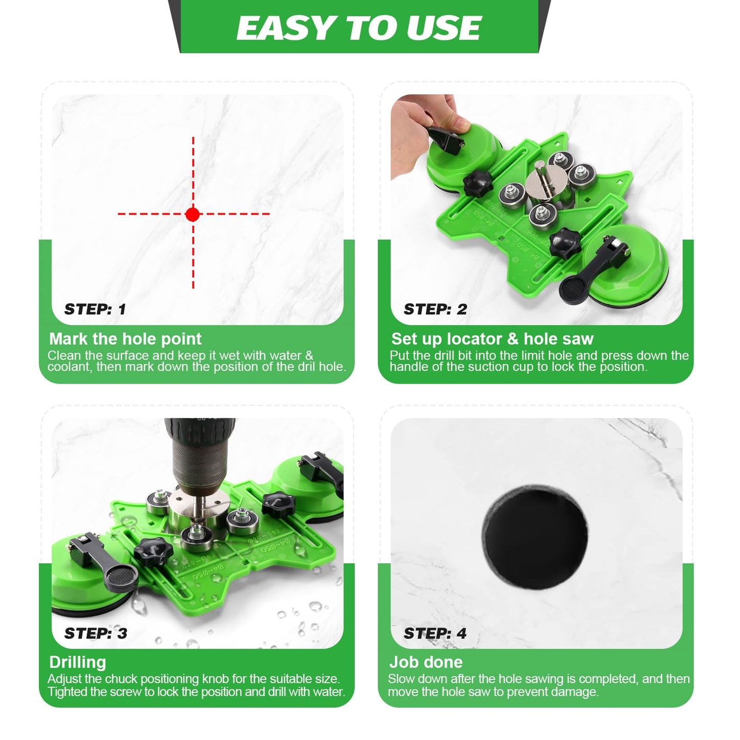 Diamond Hole Saw Kit, 18 PCS Tile Hole Saw Kit with Double Suction Cup Guide, 6-50 mm Dry/Wet Drill Bits Set for Ceramic, Glass, Porcelain, Marble, Granite