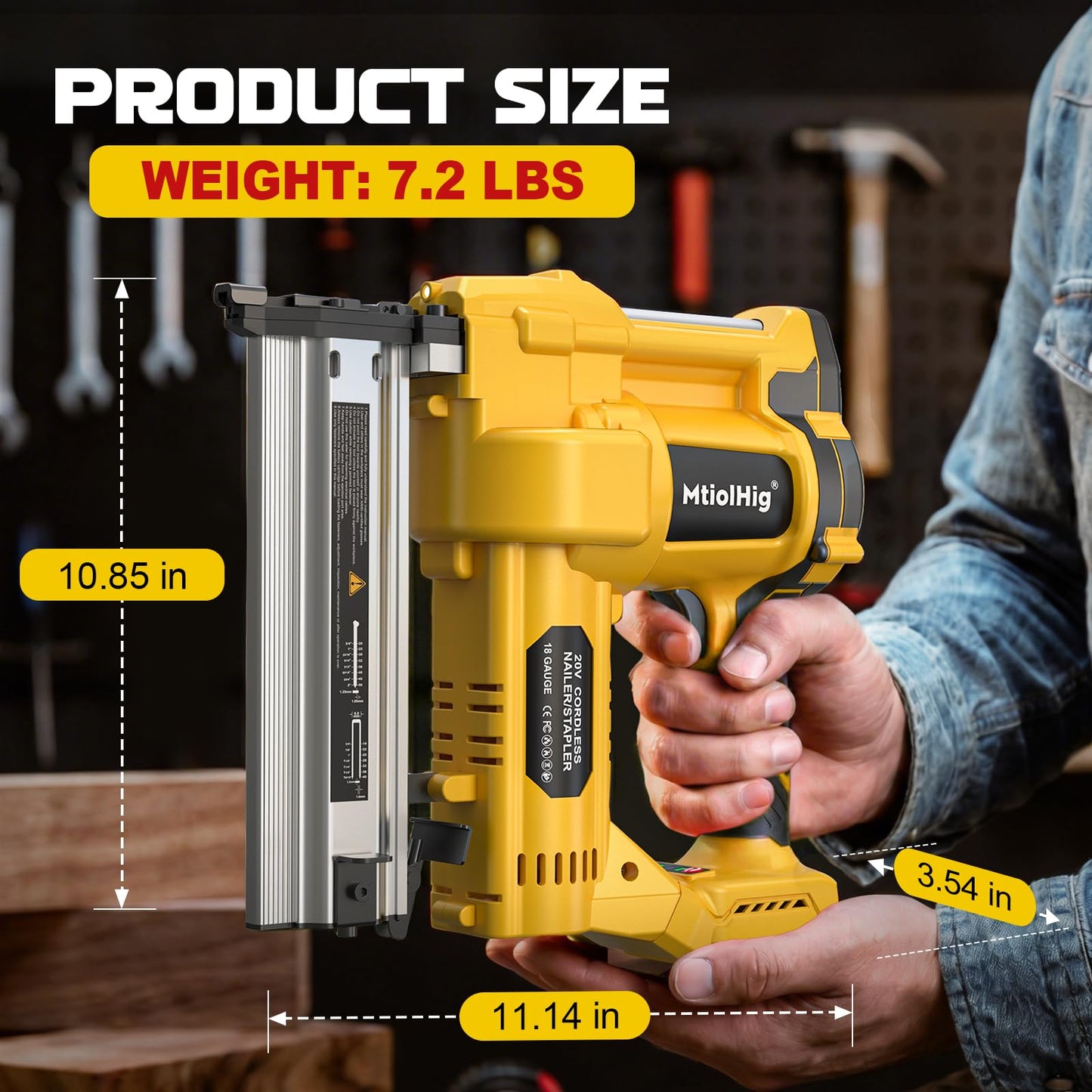 Cordless 2" Brad Nailer Compatible with Dewalt 20V Battery (No Battery), 2-in-1 Electric Nail Gun/Staple Gun, 18 Gauge Nail Gun Battery Powered with 1000 Nails for Wood Carpentry, 7.2LB