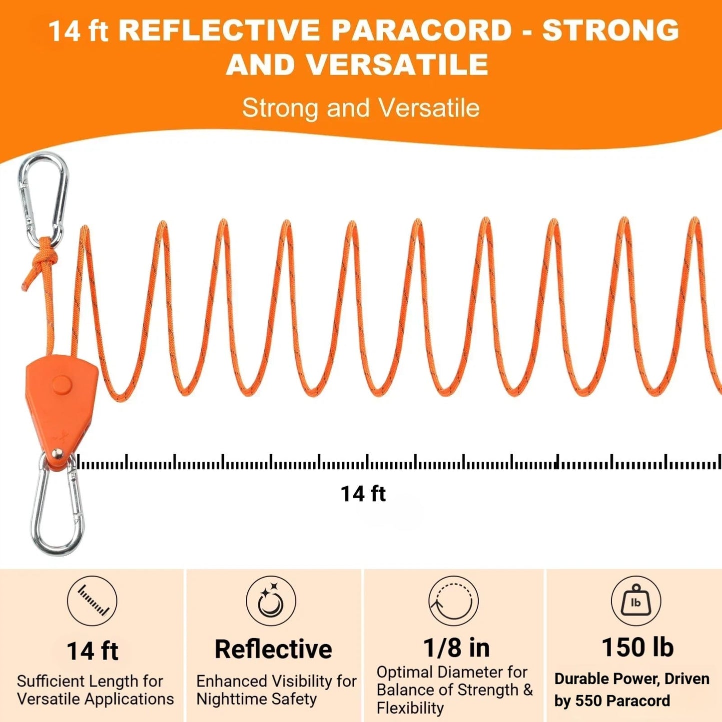 Longer 14ft Retractable Paracord Rope Tie Down Ratchet Strap Small Straps Mini Rope Cam Lock Tent Canopy Tie Down Adjustable Outdoor Windproof Tightener Tensioner Hanger Grow Light 4 Pack 1/8"
