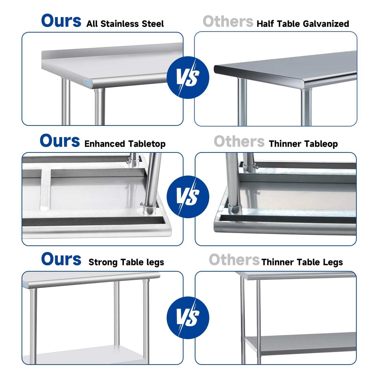 KUARBARR Stainless Steel Table 24 x 24 Inch, Commercial Stainless Steel Prep Table, NSF Metal Kitchen Prep Table for Restaurant Garage Storage