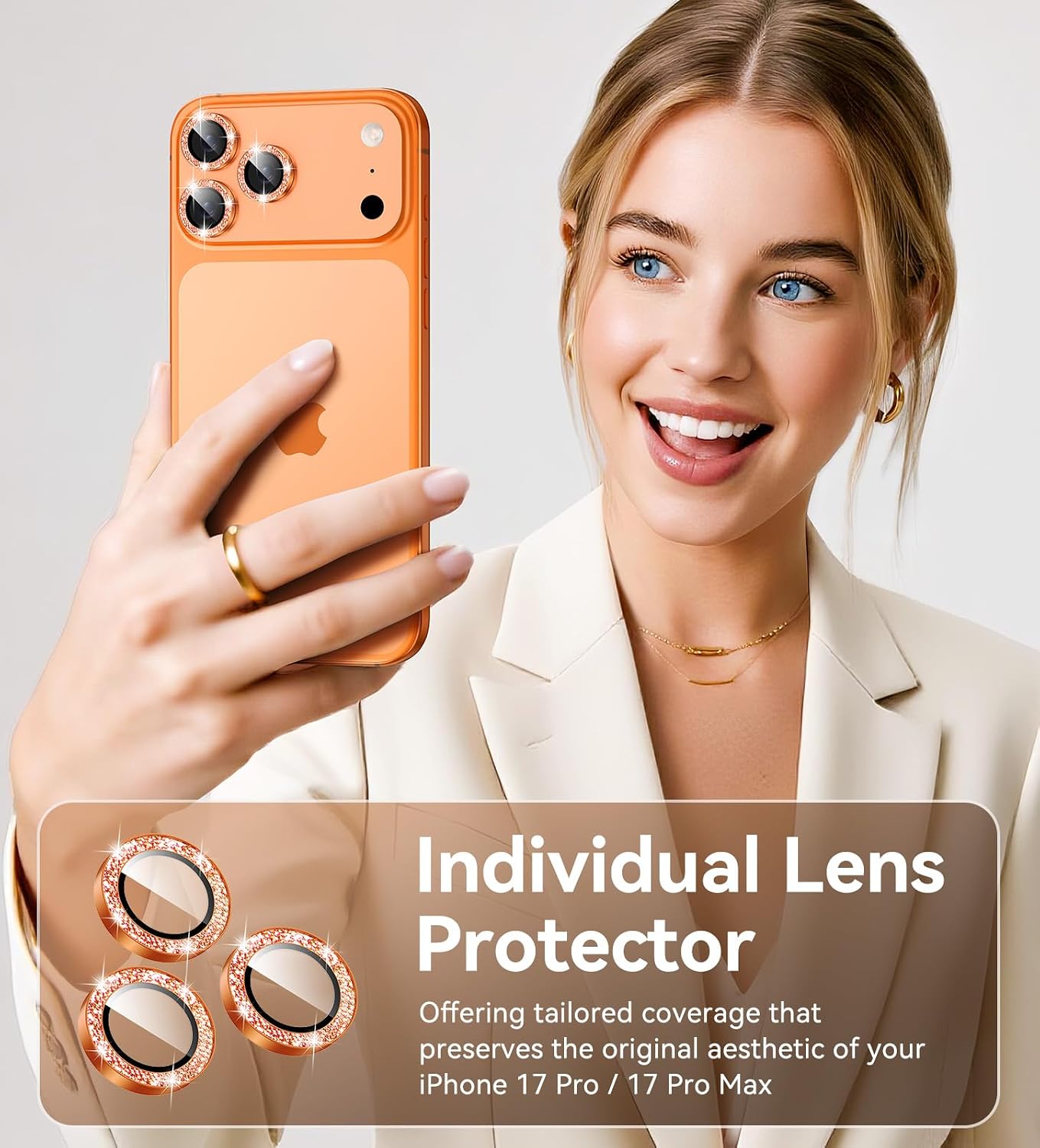 17 17 17pro 9H Matekxy for iPhone Pro / iPhone Pro Max Camera Lens Protector Glitter - for promax Cute Girly Metal
