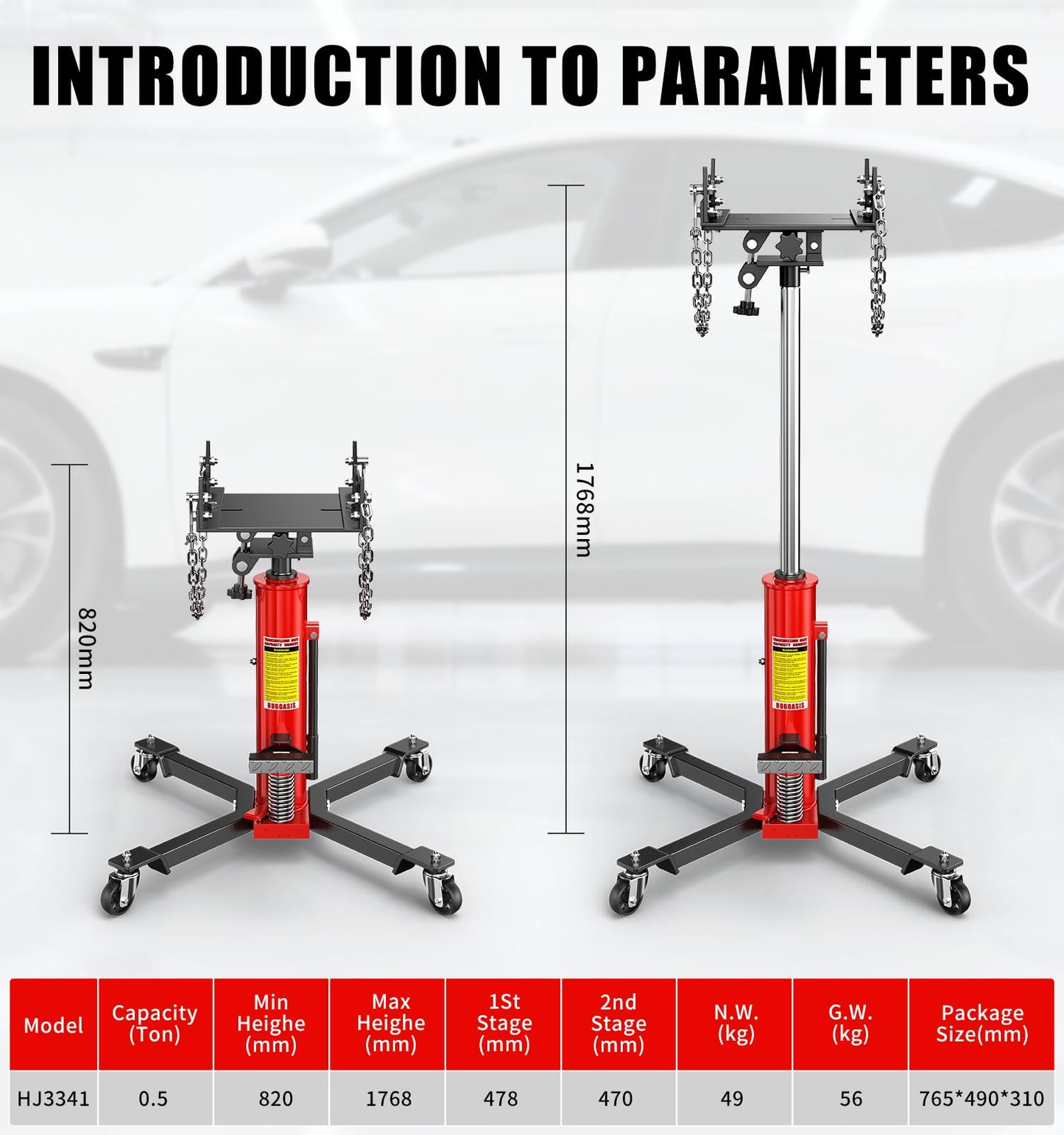 Transmission Jack,32.28"–69.91" High Lift, 1100 Lbs Heavy-Duty Hydraulic Telescoping Transmission Jack,2-Stage Telescoping Transmission Jack with Foot Pedal