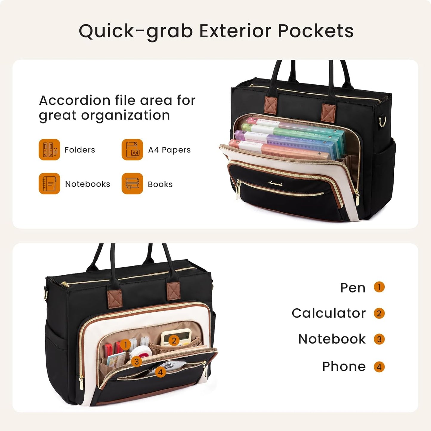 LOVEVOOK Work Tote Bags for Women,Laptop Tote Bag for Women With Large Cup Holder,Teacher Nurse Bags With Accordion