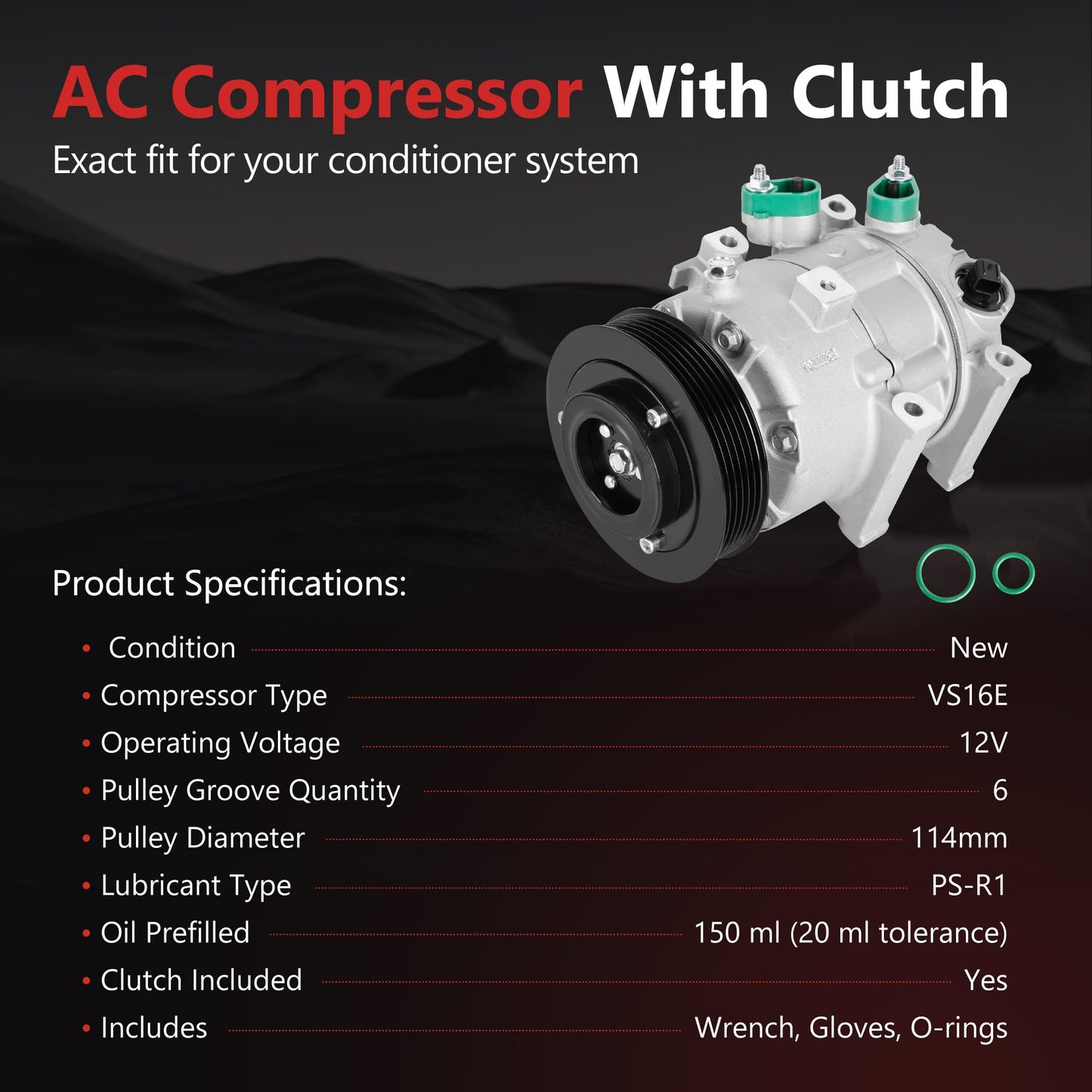 HYR New Air Conditioner AC Compressor with Clutch Compatible with Hyundai Sonata 2.0L 2.4L 2012-2014 & Kia Optima 2.0L 2.4L 2012-2018, #CO29159C 977013V110