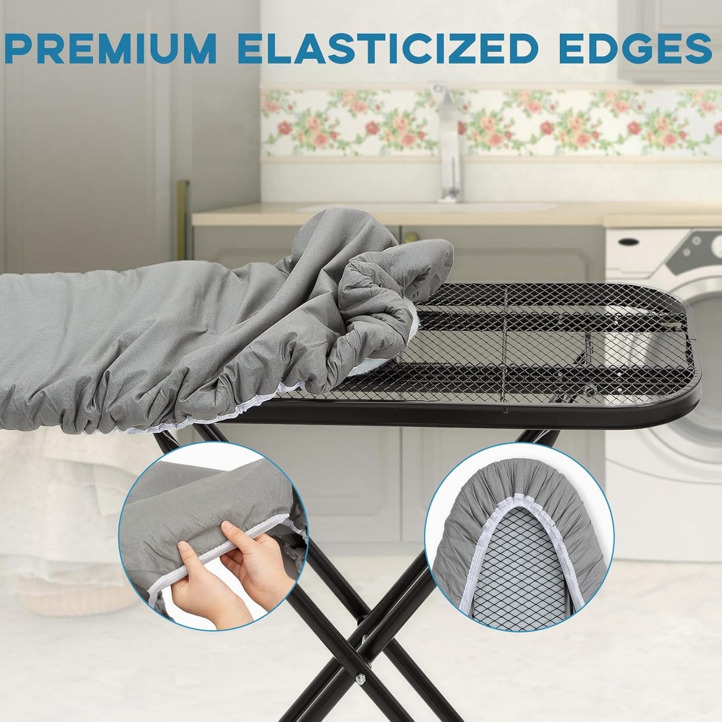 RAINHOL Ironing Board Cover - Extra Thick Padded, Non-Stick & Scorch Resistant - 15x54, Grey
