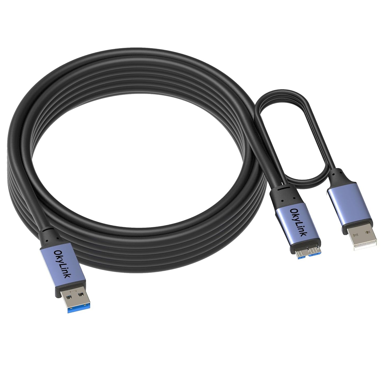 3.0 (3.2 1) 5Gbps 15ft(5M) OkyLink USB Gen A to Micro-B Male to Male Data Cable, High Speed Transfer, for External Hard
