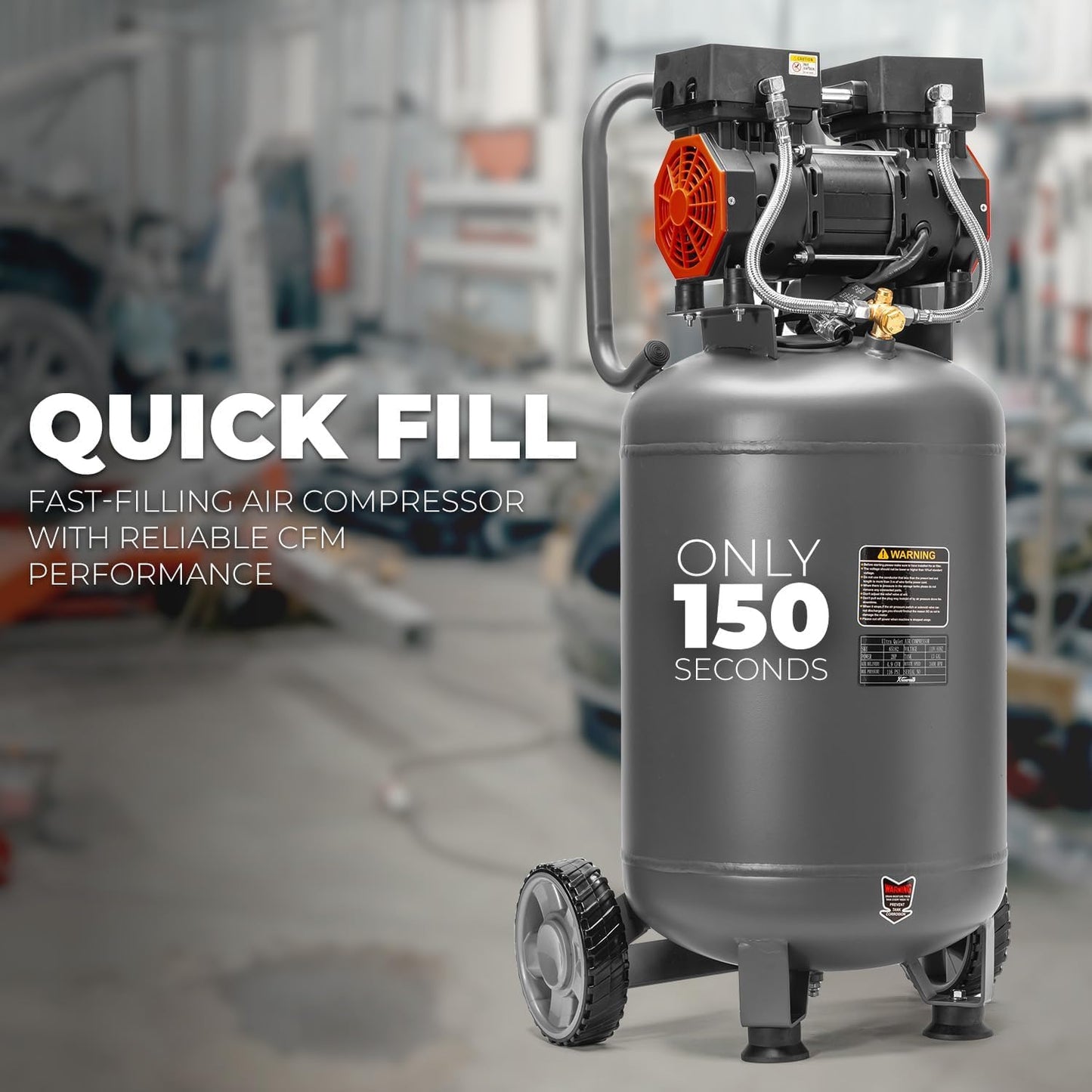 XtremepowerUS 2HP Air Compressor, 13 Gallon Ultra Quiet 1450W, 4.9CFM@90PSI, Oil-Free Air Compressor, 65dB Low Noise, Max 116PSI for Garage, Home Use, Tire Inflation, Nail Gun, DIY Projects
