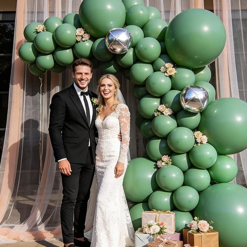 Dark Sage Green Balloons - 110 Pcs 12-Inch Latex Party Balloons with Ribbons for Themed Events