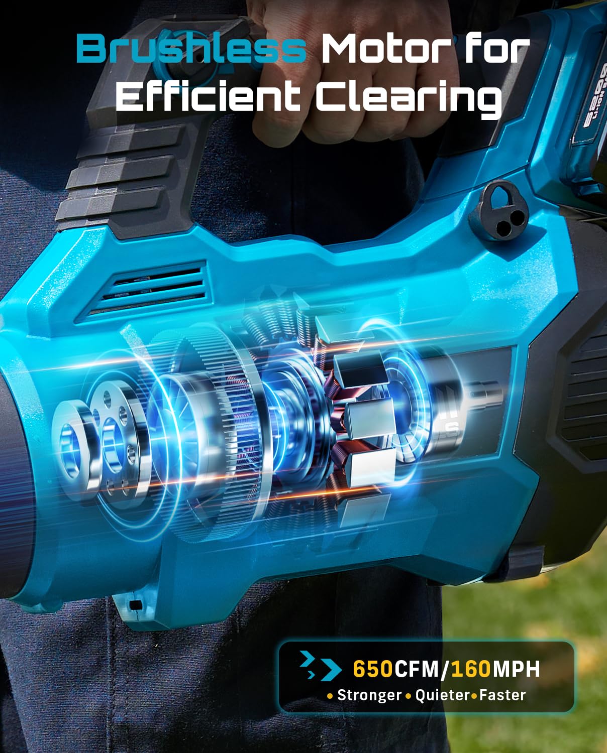 SEESII 40V Leaf Blower Cordless, 650CFM Brushless Motor Battery Powered Leaf Blower with 2 x 5.2Ah Batteries & 2 Chargers, Turbo Mode & 3 Speeds Control Electric Blower for Lawn Care/Light Snow/Debris