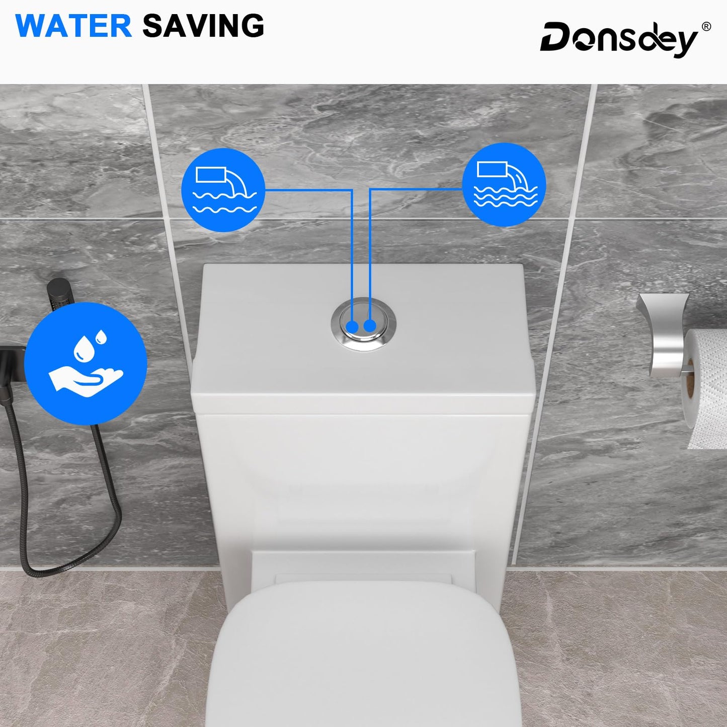 Donsdey One Piece Tolilet- 12 Rough-in Compact Toilet with Dual Flush 1.1/1.6 GPF Water Saving Fully Glazed and Skirted Trapway Easy to Clean Powerful Flush of 1000g MAP