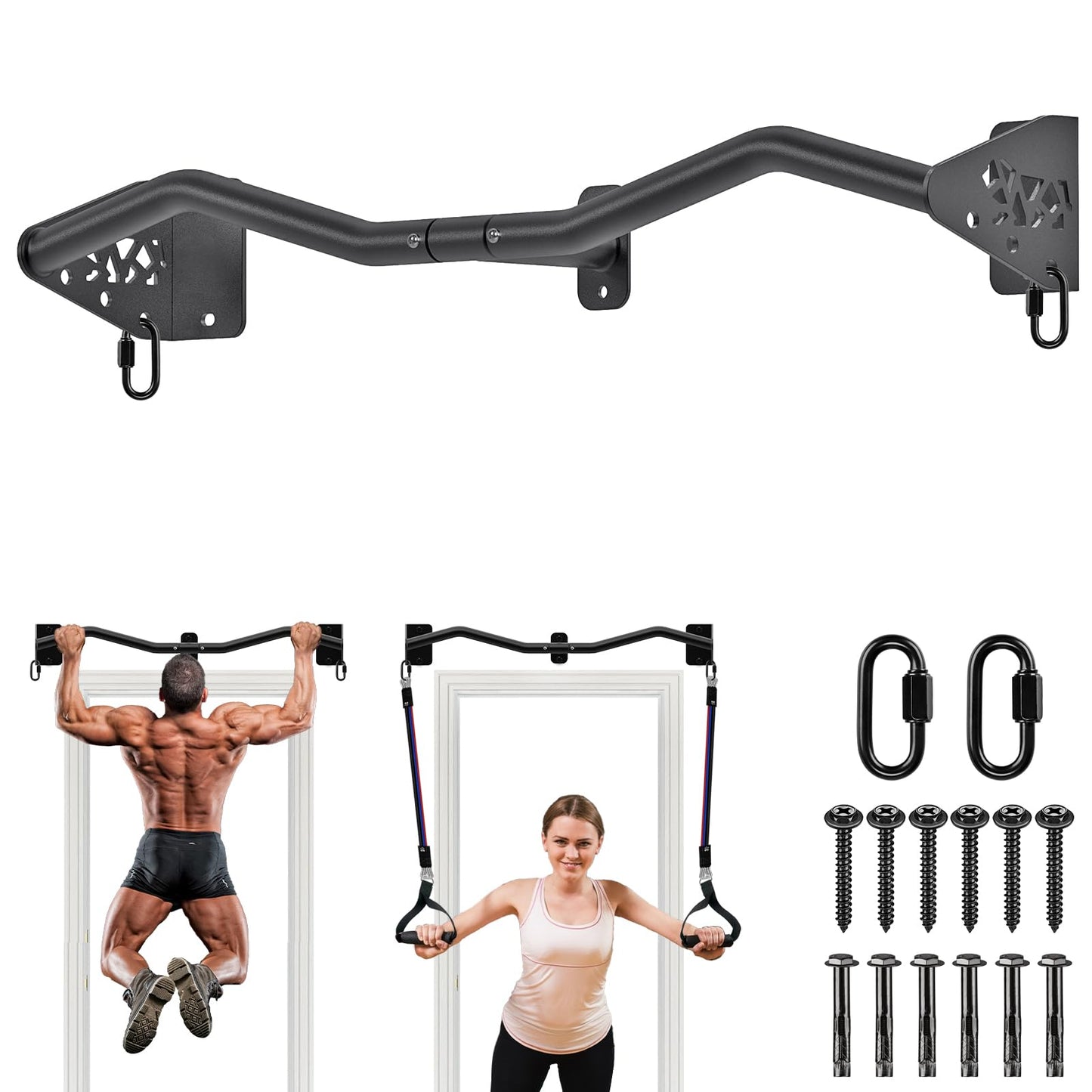 Kipika Heavy Duty Wall Mounted Pull Up Bar, Doorway Pull-Up Bar for Home Gym, Upper Body Strength Training (32" M Type)