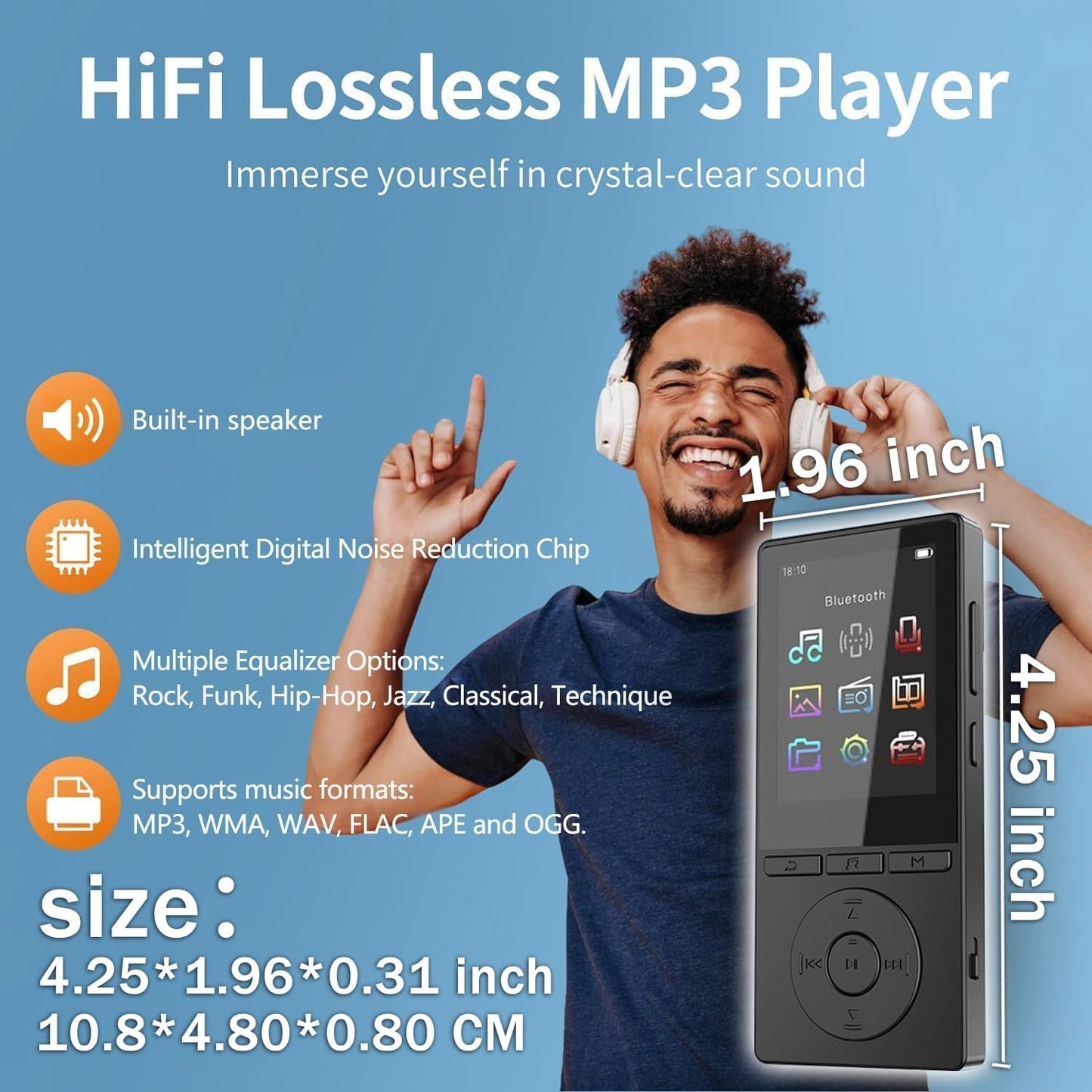 Aiandcc 64GB MP3 5.3, 2.4" MP3 128GB, Player with Bluetooth Music Player with HiFi Sound for Sports Runners, Screen