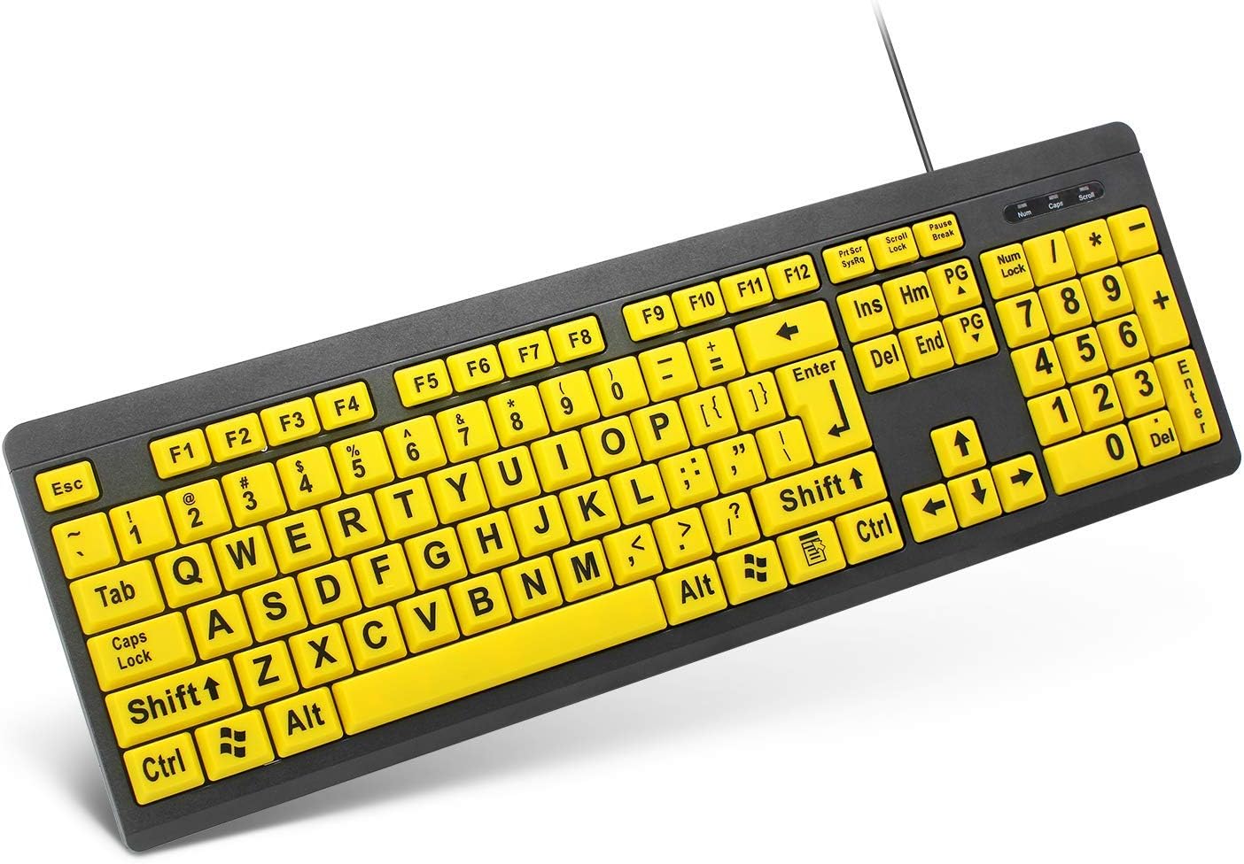 XDL-POWER Large Print Computer Keyboard,Wired USB Keyboard High Contrast Big Print Letter with Yellow Keys High