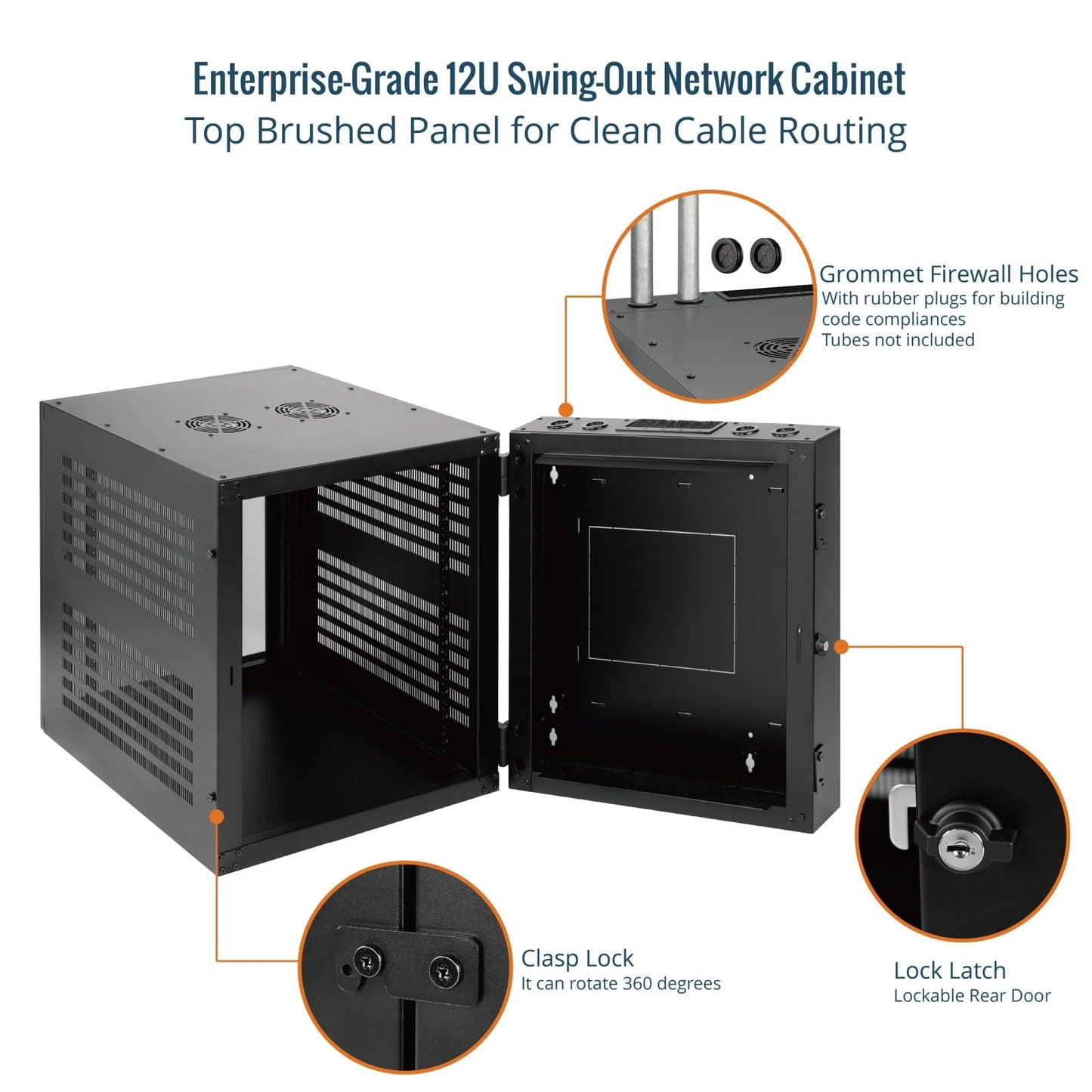 Tecmojo Enterprise-Grade 12U Swing-Out Wall Mount Network Cabinet,27.6inch Depth Server Cabinet, Load Bearing 331lbs (150 kg), Glass Door, 12U Rack for 19in Computer/AV/Data/IT Equipment