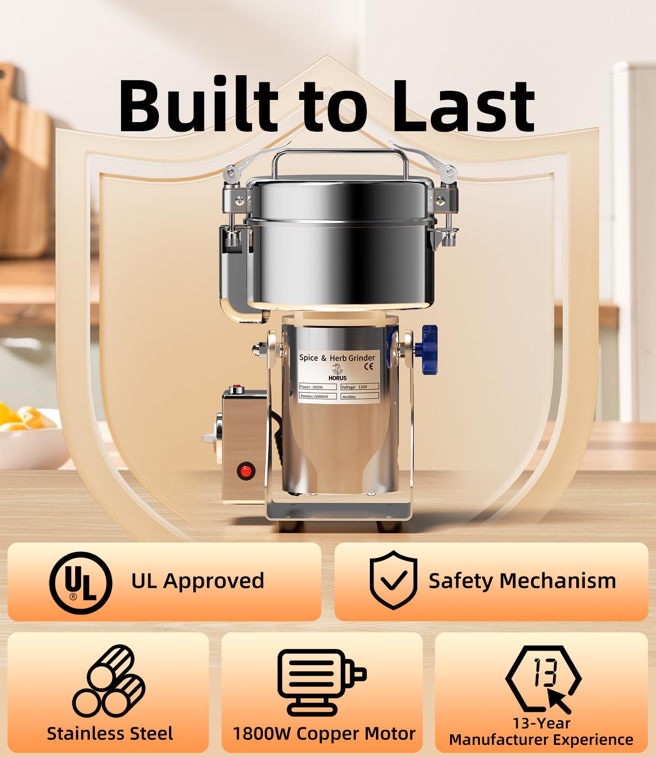 Electric Grain Mill 1000g, Flour Grinder Mill Stainless Steel for Home, Counter Grain Grinder for Wheat, Rice, Wheat Berry, Corn, Herbs, Spices