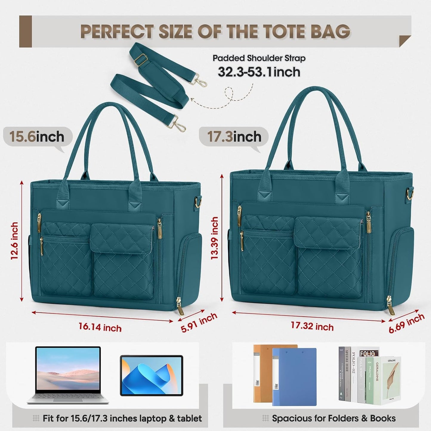 15.6 inch RAINSMORE Teacher Tote Bag with Insulated Lunch Compartment Laptop Bag for Women Lightweight Work Bags Nurse