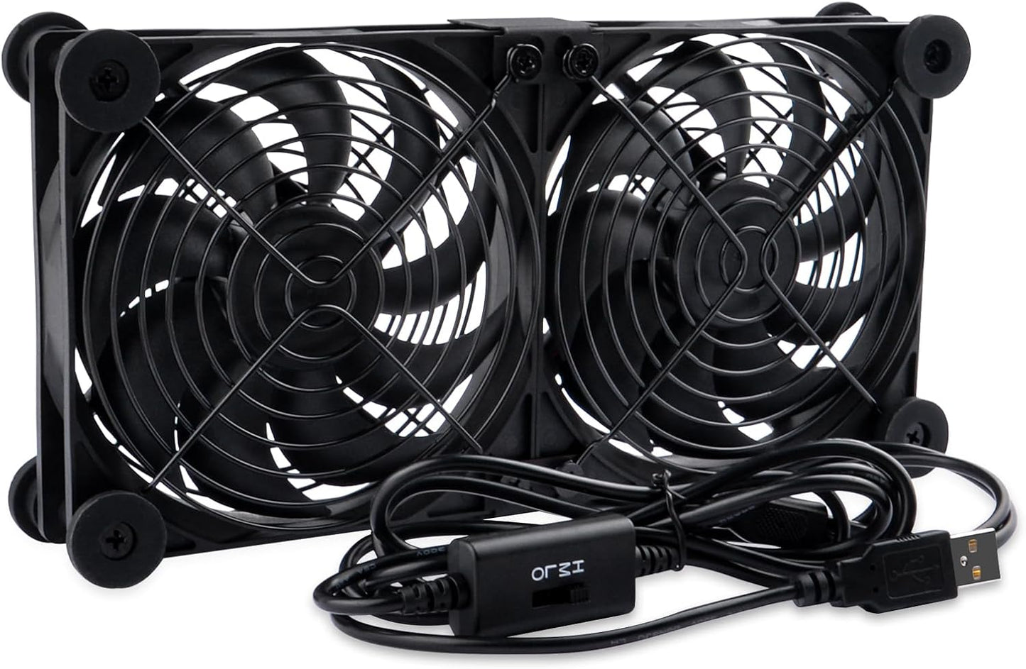 120mm 3-Degree 5V Quiet Dual Router Fan Cooler with L/M/H Speed Controller, DC USB Powered Cooling Case Fan for Router