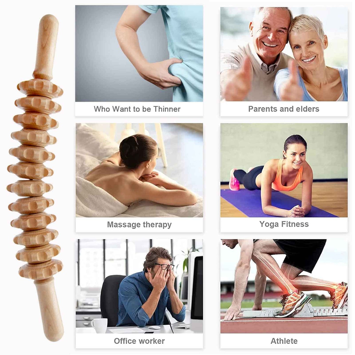 Gihunk Wood Therapy Massage Tools, 16 inch Professional Wooden Massage Roller Stick & Wood Therapy Tools for Body Shaping, Body Sculpting Tools, Ease Deep Tissue