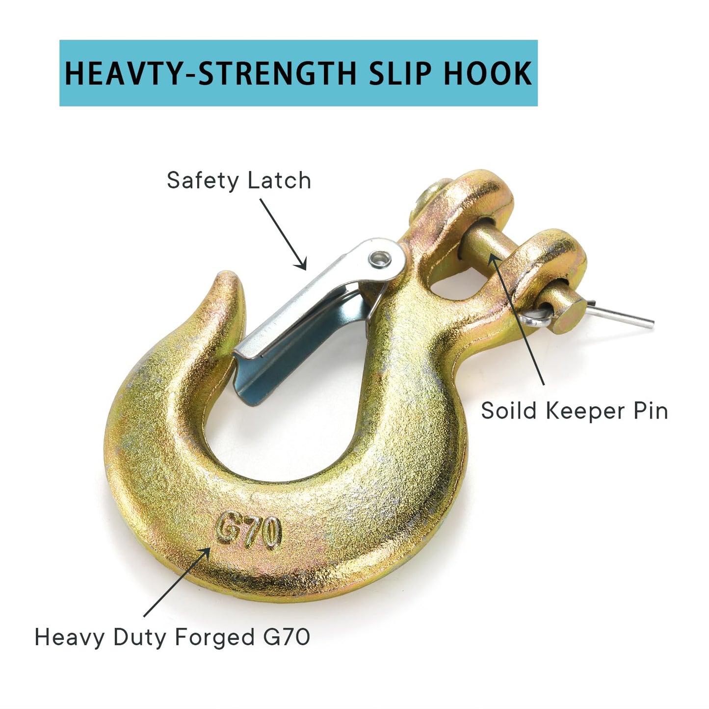 Lawei 6 Pack 5/16 Inch Clevis Slip Hook with Latch, Forged G70 Steel Clevis Safety Hooks, Heavy Duty Chain Grab Hooks for Truck Trailer Winch Transport Tow Chain Hook, 3/4 in Opening,14000 Lb Capacity