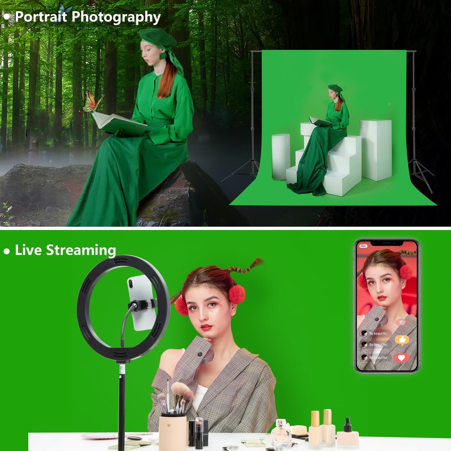 JINSUI 10x10 Green Screen Backdrop ft, Chroma Key Greenscreen Background for Streaming Zoom, Photo Backdrop Curtain