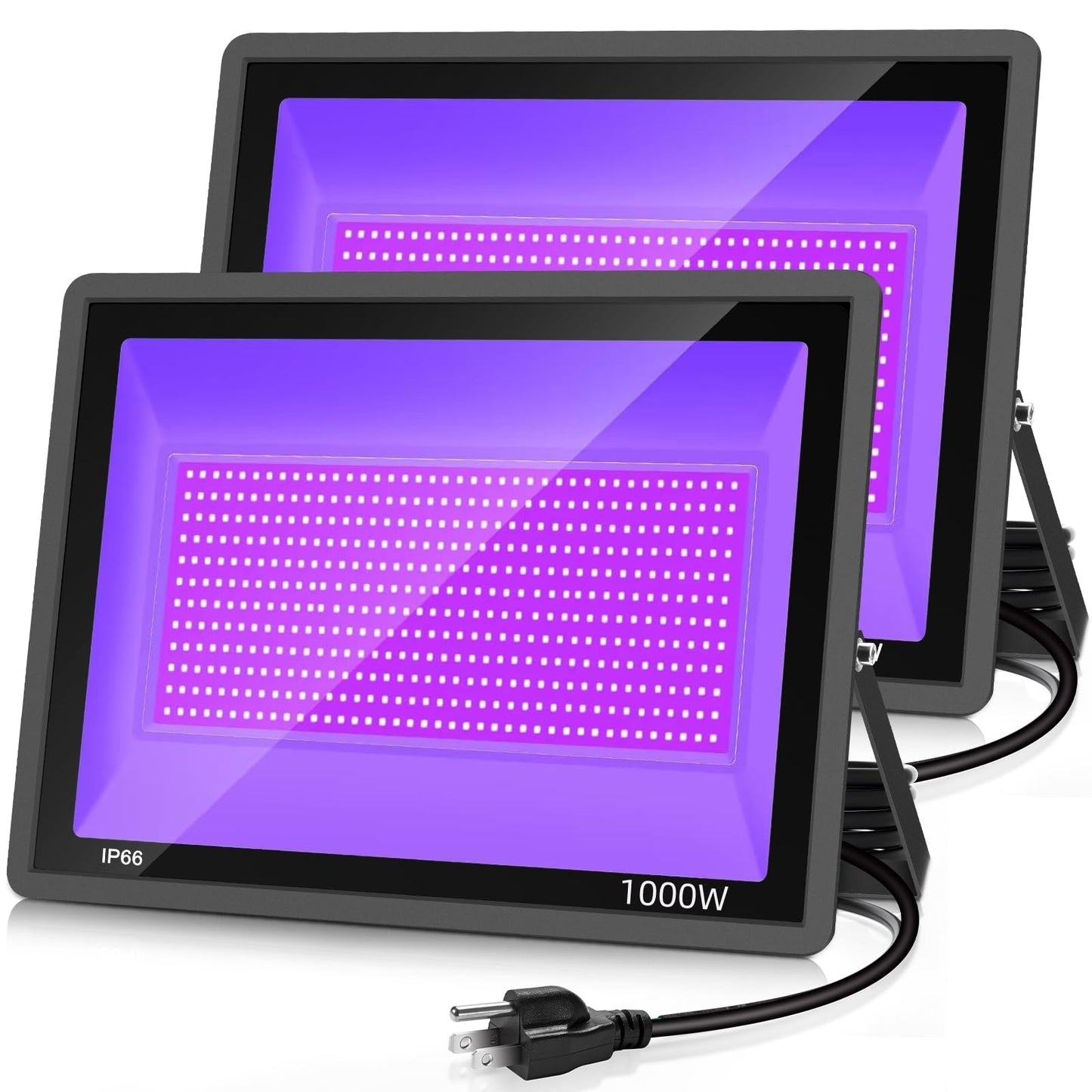 YANYCN 2 Pack 1000W LED Black Flood Light, Big Black Light Outdoor with Plug and Switch, IP66 Waterproof Blacklight for Glow Party, Halloween, Fluorescent Poster, Body Paint, Aquarium