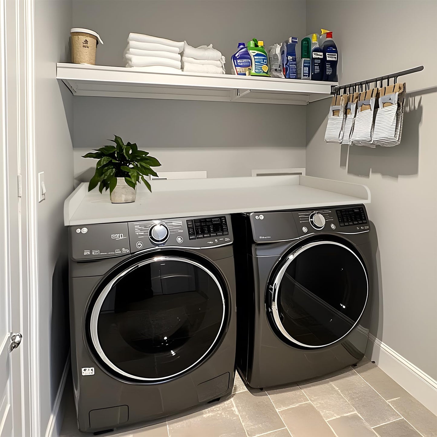 Kaboon Washer Dryer Countertop 58" x 28" Extra Large Version, Melamine Countertop with 3.5" Edge Rails, Laundry Room Organization, White