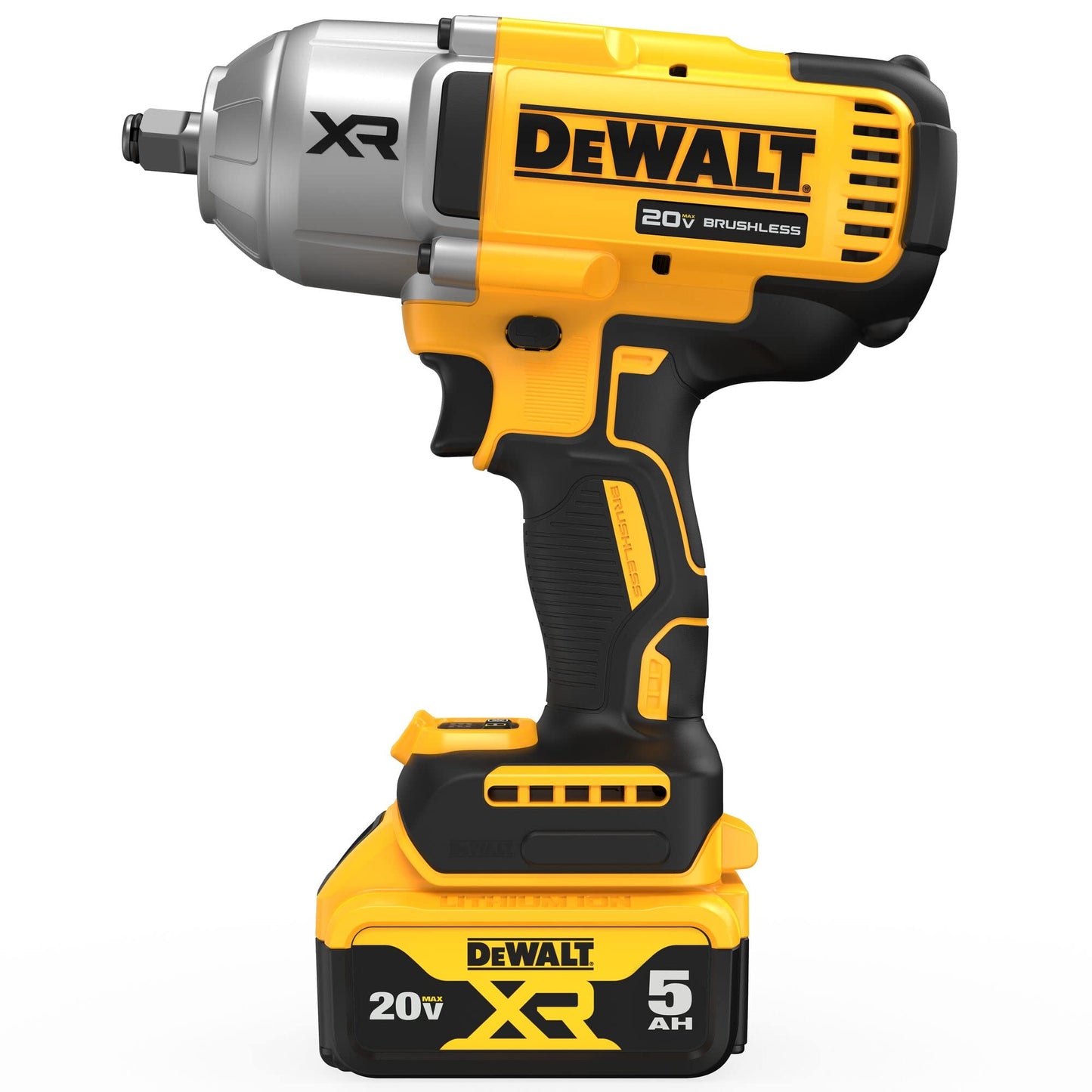 DEWALT 20V MAX Cordless Impact Wrench with Hog Ring Anvil, Brushless High Torque 1/2 Impact Gun, 4-Mode Speed, Includes Battery, Charger and Kit Bag (DCF900P1)