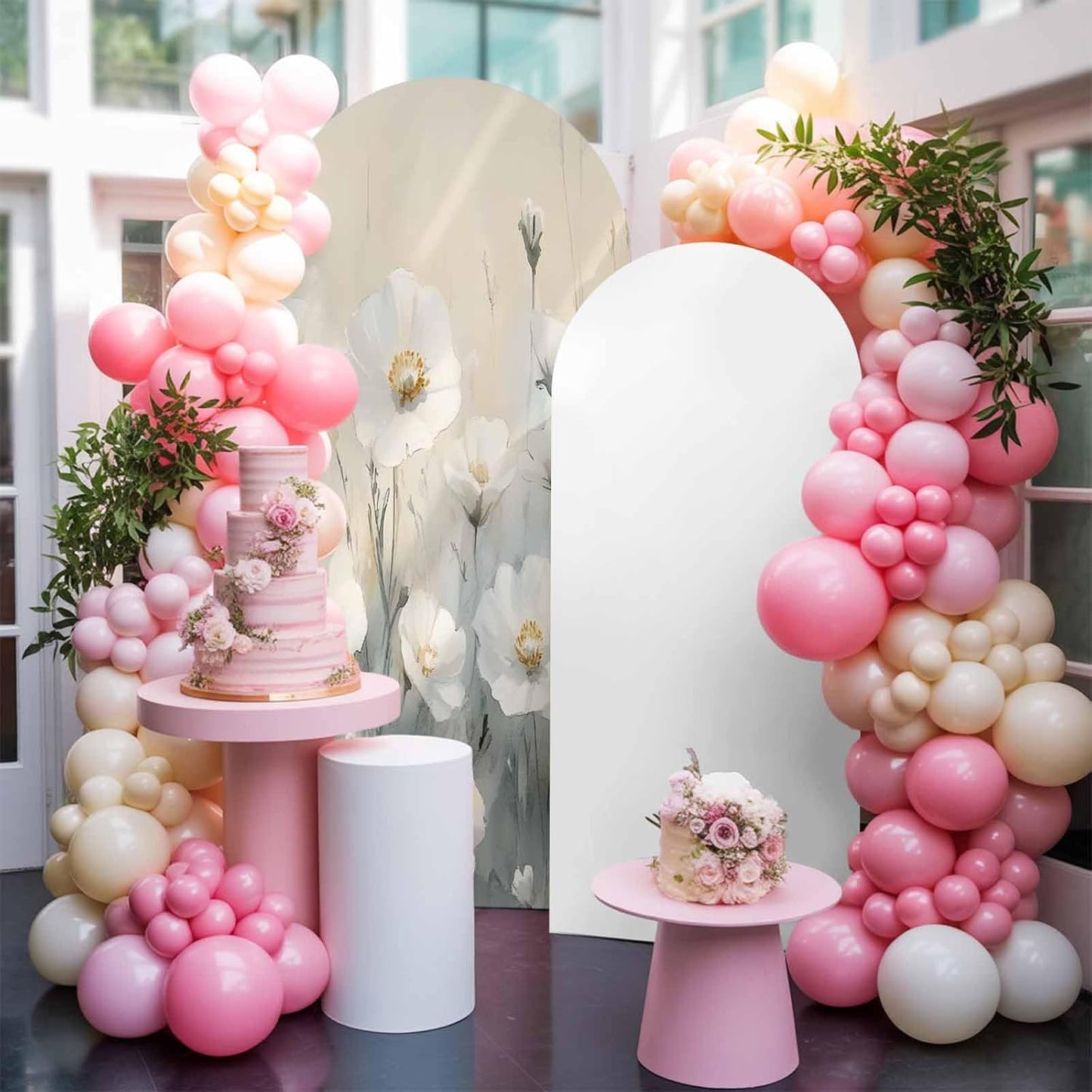 Jnbasdffb 6 Spring Floral Wedding Arch Cover, Stretchy Spandex Arch Backdrop Stand Covers FT, White Flowers Modern Oil