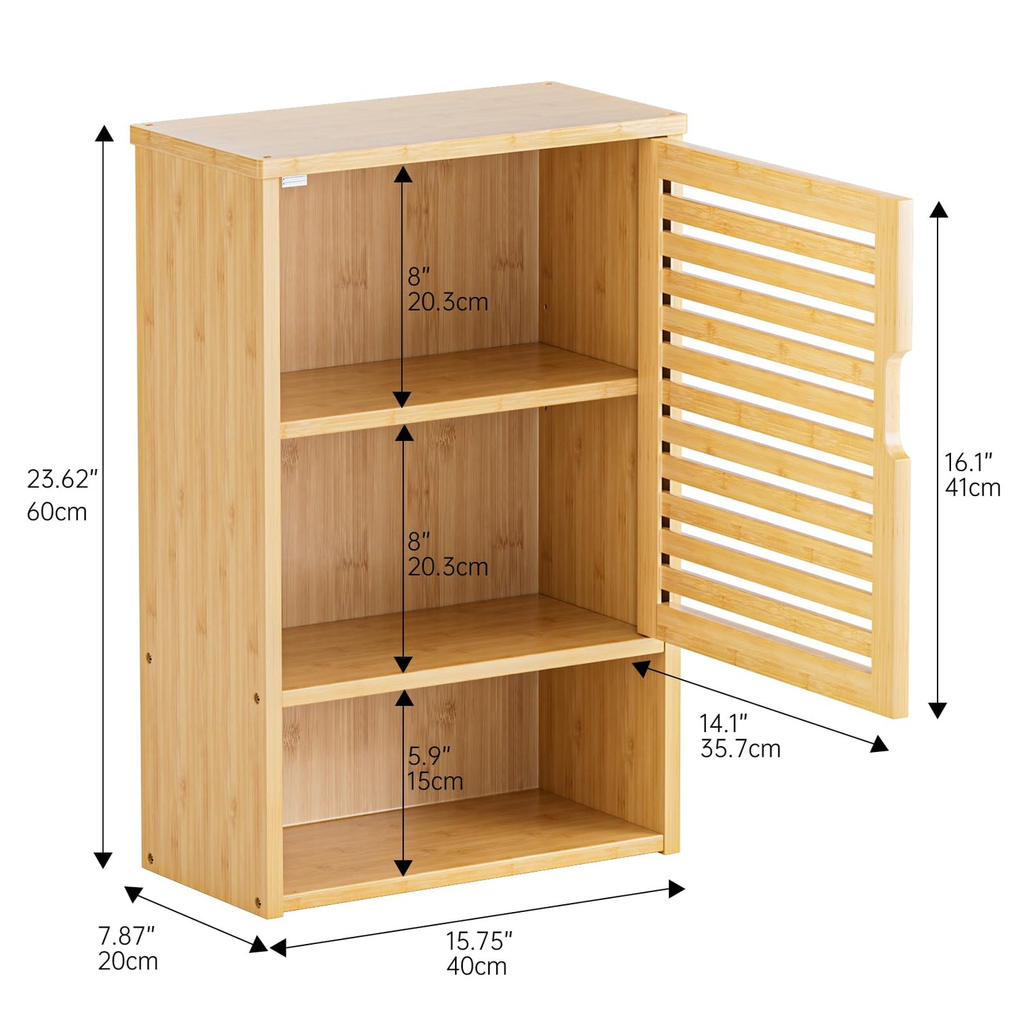 HITNET Bathroom Wall Cabinet, Medicine Cabinet Over the Toilet, Bamboo Hanging Storage Organizer with Single Door and Open Bottom Shelf, for Kitchen Living Room, Natural