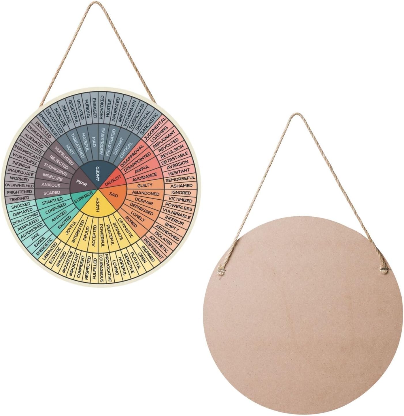 Poacnip Feelings Wheel Wall Decor - Mental Health Emotions Chart | 12-Inch Round Wood Sign for Therapy & Counseling