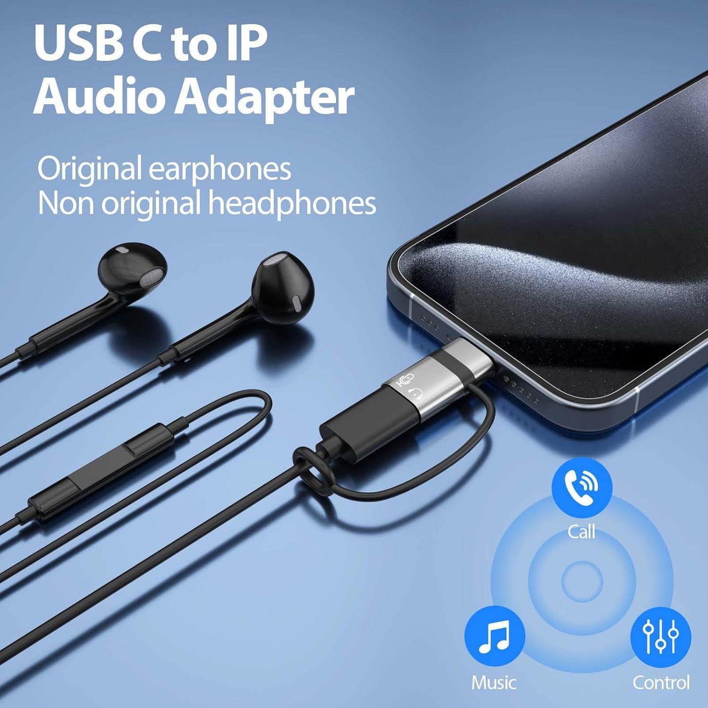 Liaoan 16 15 USB C to Li-ghtni-ng Audio Adapter Support Line Control, USB C Male to Female Li-ghtni-ng Headphone