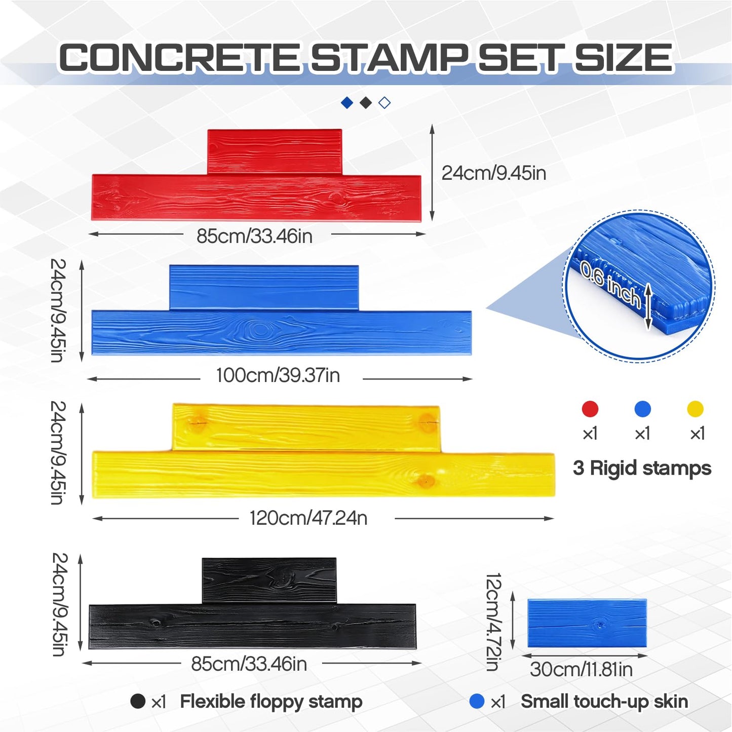 AmazingSpark 5 Pcs Concrete Stamping Mats Set, Concrete Texture Mat Polyurethane Reusable Slate Stamp Soft Hard Molds with Handles Durable for Patio Wall Floors Driveways Walkways (Rectangle,4 Colors)