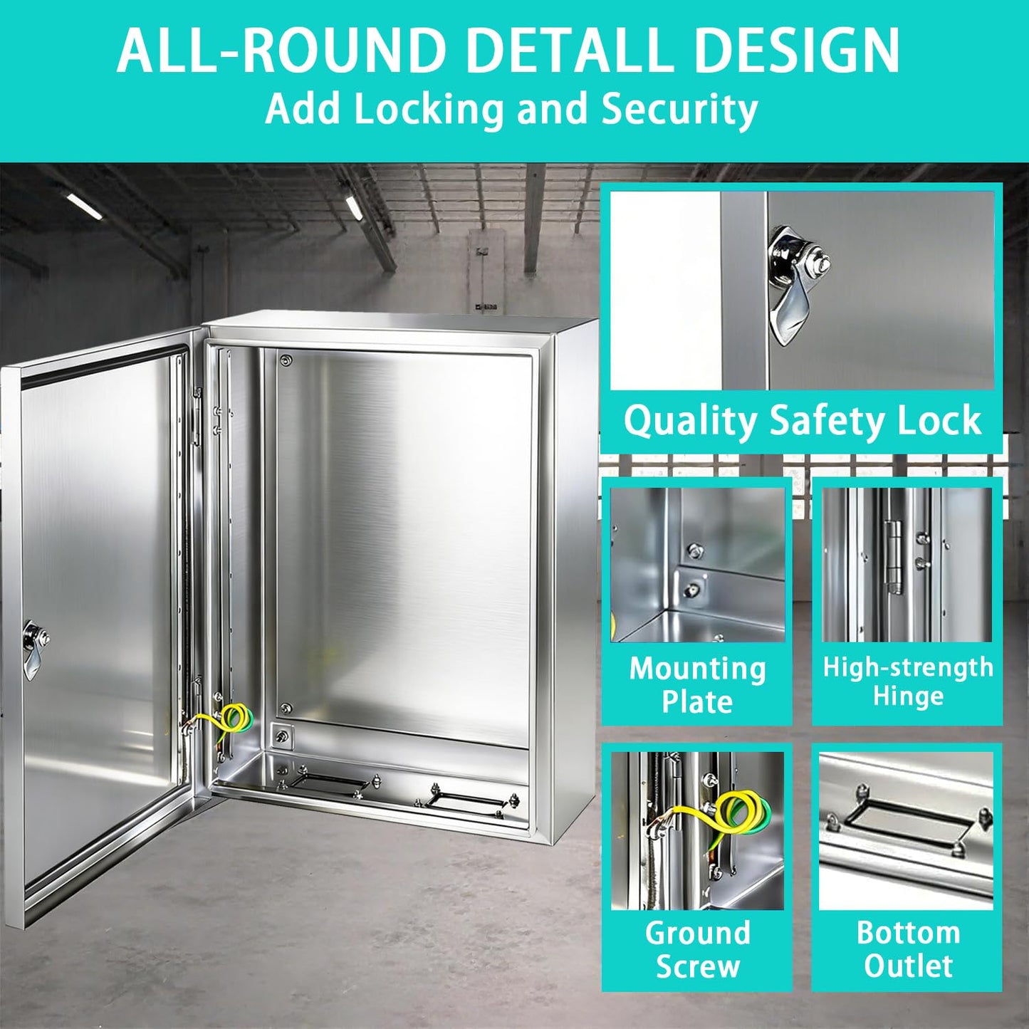 Yongchen Electrical Enclosure 12x12x8 Inch 304 Stainless Steel Enclosure IP66 Waterproof and Dustproof Metal Box Indoor and External Wall Hanging Electrical Enclosure Box
