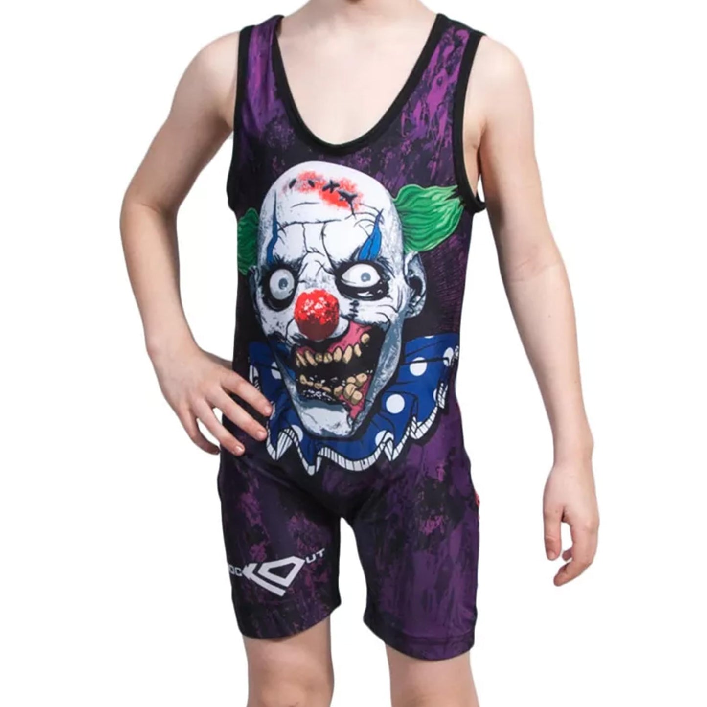 KO Sports Gear Unisex Wrestling Singlet for Youth Wrestlers - Wrestling Singlet for Boys & Girls - Bold Durable Uniform, Stretchy Breathable Material - Zombie Clown, Youth Medium