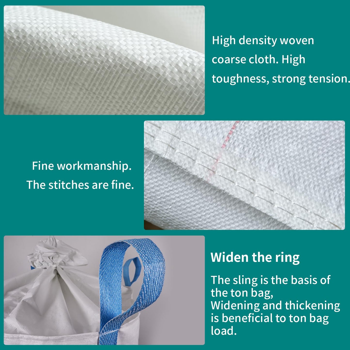 JINYUANDI 10 Pack FIBC Bulk Bag,Flexible Bulk Bags 1.5 Ton Bag, 35"L x 35"W x 43"H, 3300lbs SWL, Duffle Top Flat Bottom Heavy Duty, Woven Polypropylene Bags