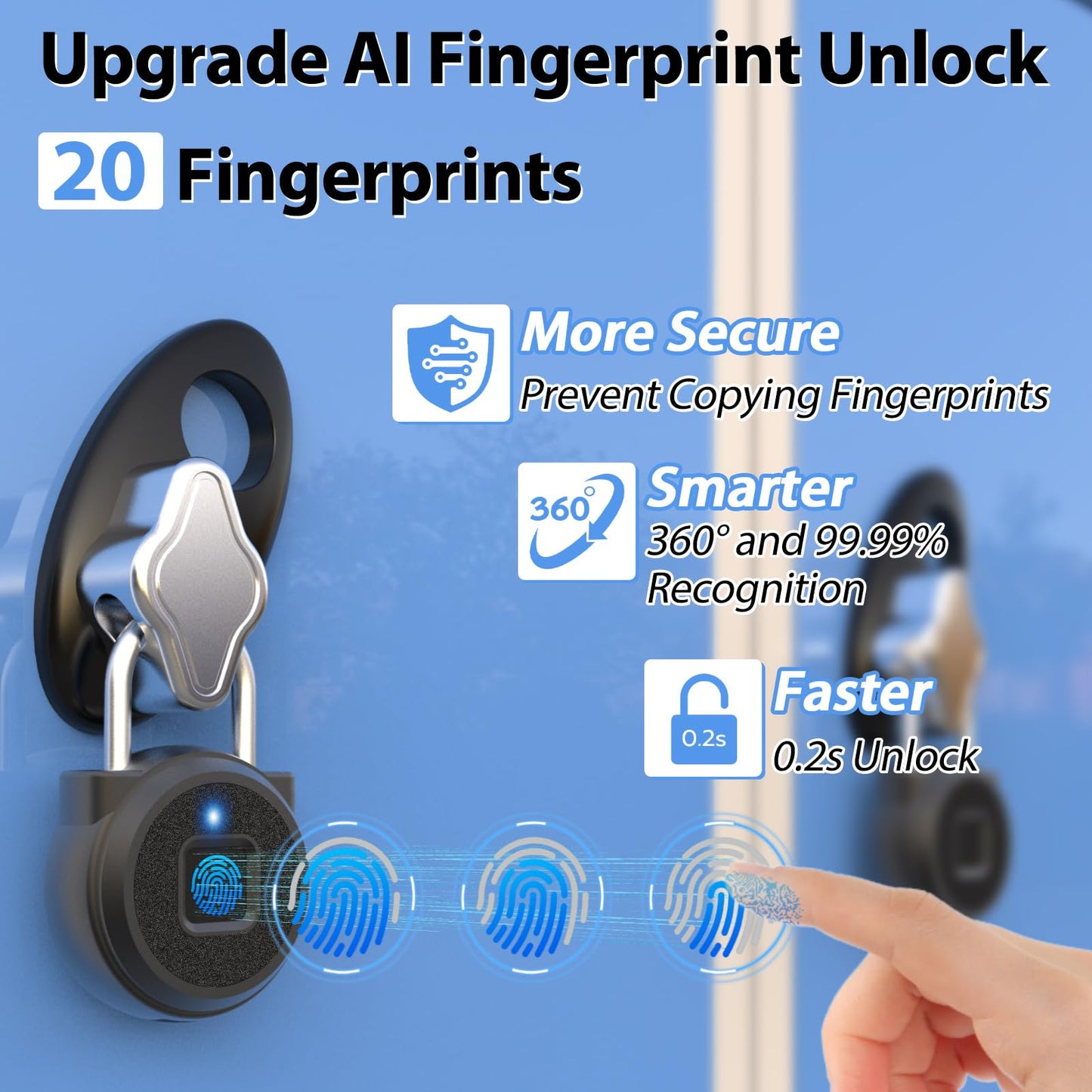 Keylesslife Fingerprint Padlock,Fingerprint Locker Lock,Biometric Smart Padlock Outdoor Waterproof Pad Lock for Locker Gym Fence Gate Toolbox Case Storage