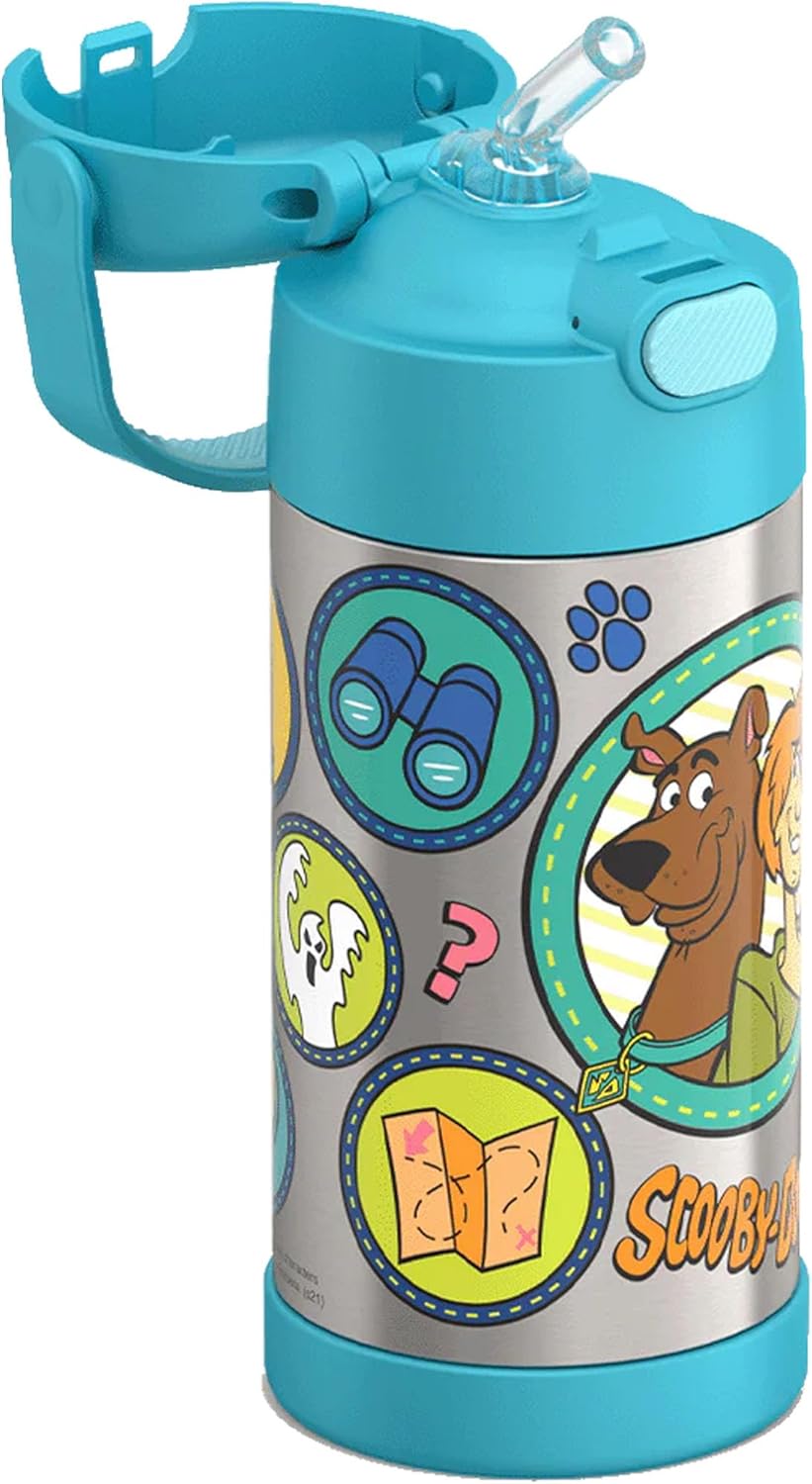 THERMOS FUNTAINER Water Bottle - 12 Ounce Kids Stainless Steel Insulated Bottle with Straw | Scooby-Doo Design