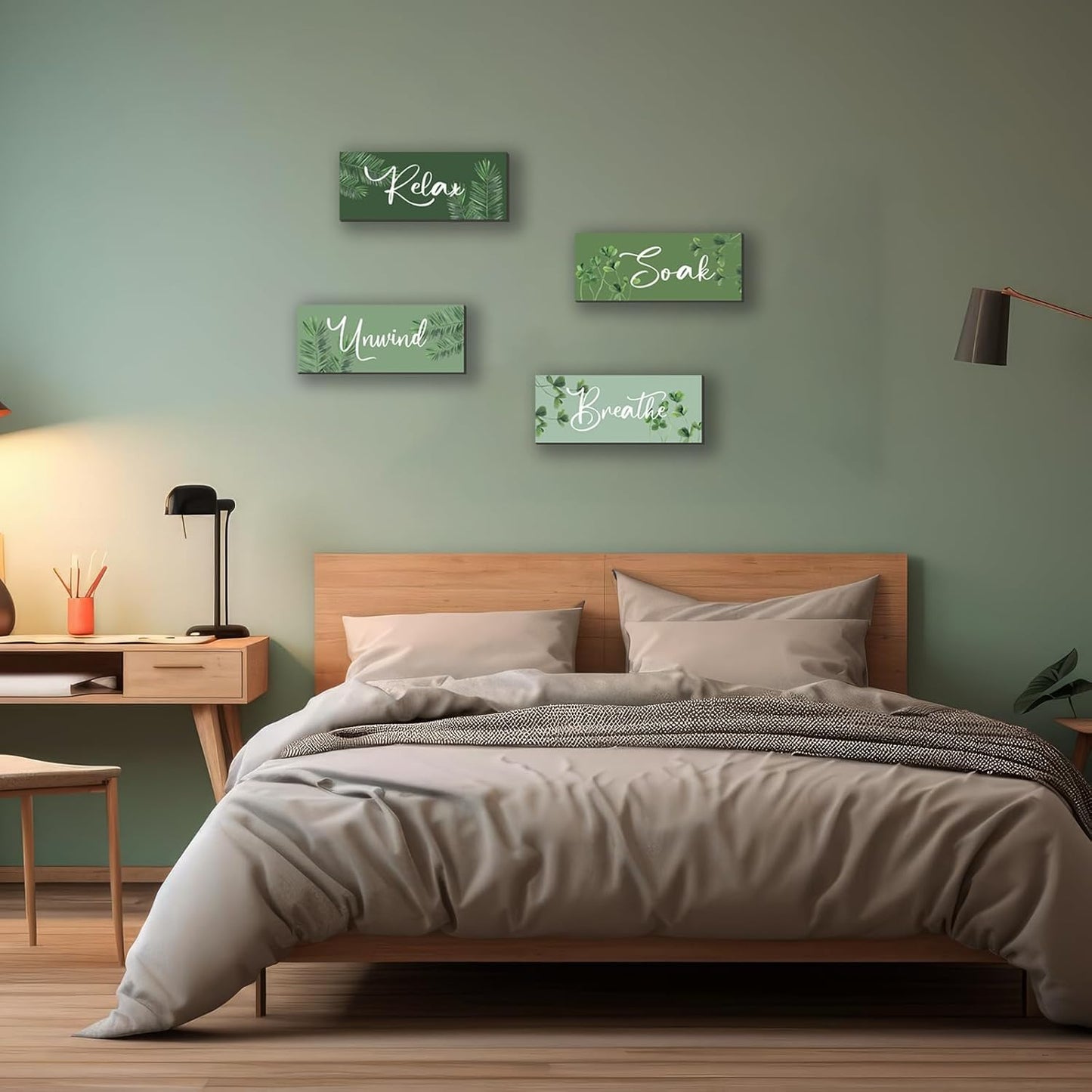 ONIZHITY Sage Green Bathroom Wall Decor - Relax, Soak, Unwind Wooden Signs | Rustic 10x4 Inch Home Accent