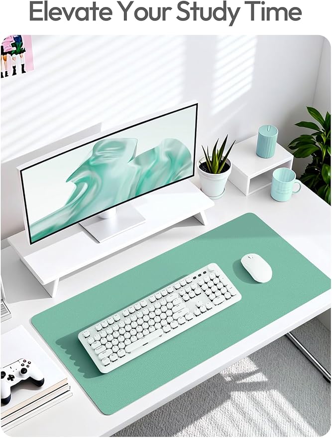 YSAGi Leather Desk Protector, Office Mat, Large Mouse Mat, Non-Slip PU Leather Blotter, Laptop Desk Mat, Waterproof Writing Pad for Office and Home(Green-Blue, 63" x 24")