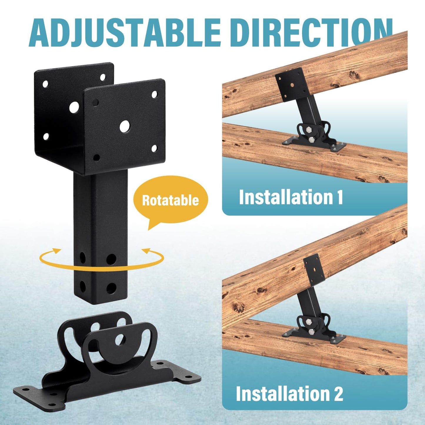 4 Pack 304 Stainless Steel 4x4 Heavy Duty Roof Riser Brackets Kit, Adjustable Roof Riser Beam Mount Brackets for Roof Pergola Gazebo (Black)