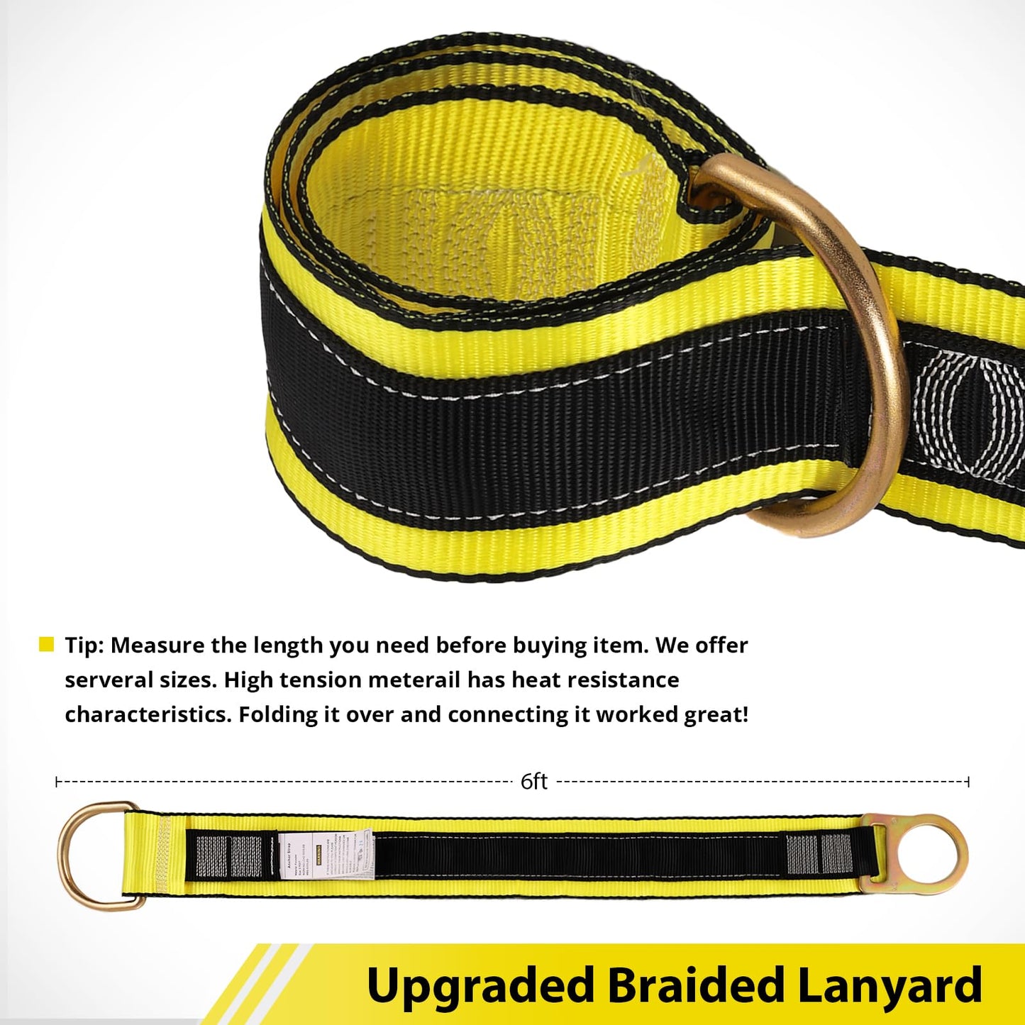 TRSMIMA Safety Strap Fall Protection - 6ft Cross Arm Strap Anchor Strap Anchorage Webbing with Double D Ring for Heavy Duty for Safety Harness