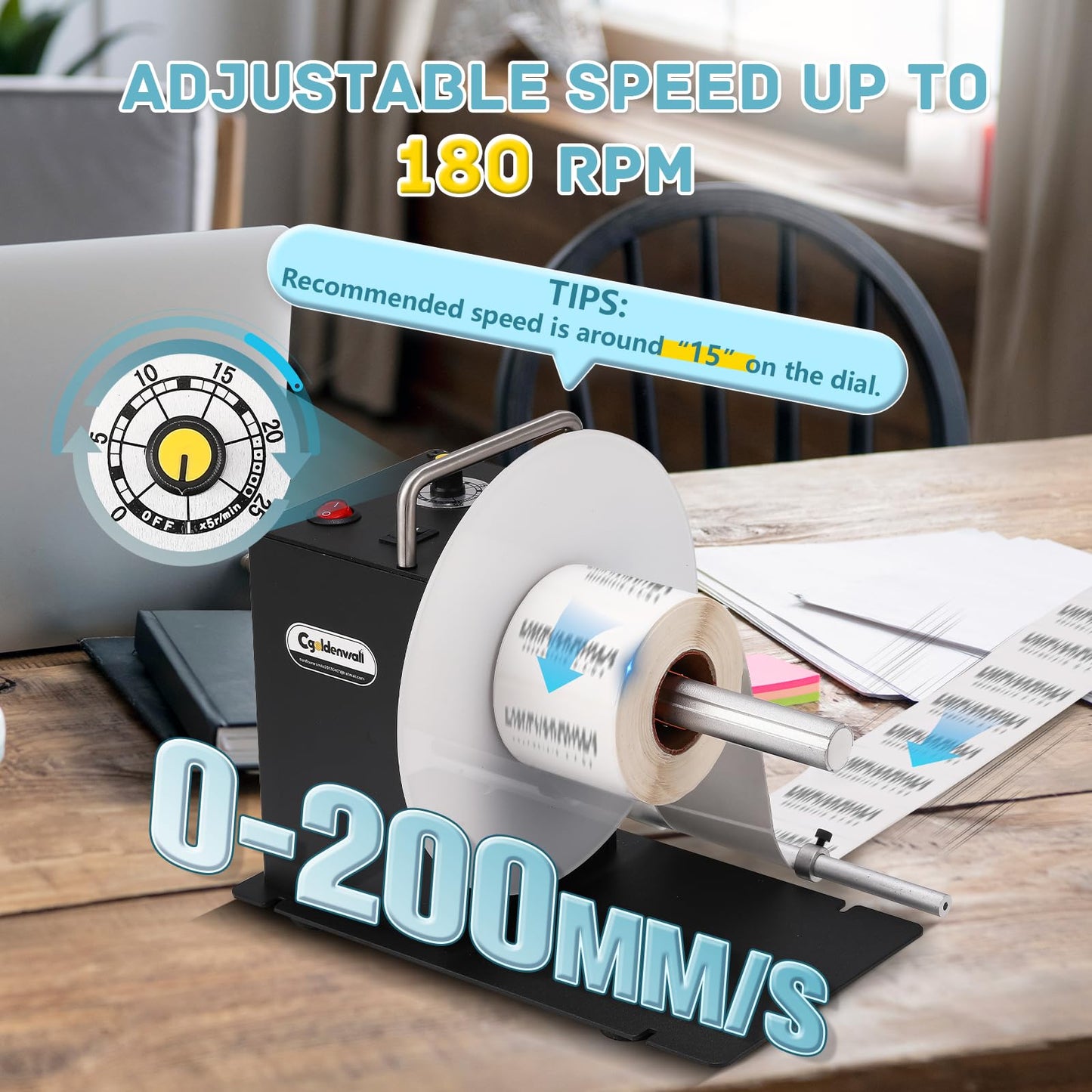 CGOLDENWALL Automatic Label Rewinder Machine, Bidirectional Rewinding, Corefree/1"/1.5"/3" Core, Max Label Diameter 7.8" Width 4.7", Speed Adjustable, Auto-sync with Printers, 100V-240V