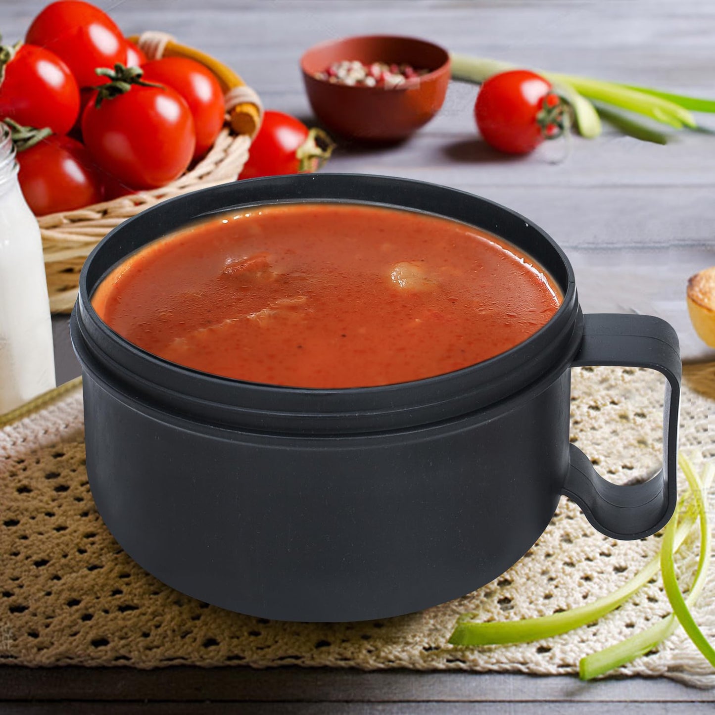 Ronanemon 2 Pack Soup Bowl with Handles, Microwave Ramen Bowl with Lid for Soup and Instant Noodles,Oatmeal, Gumbo, Salad,BPA Free(Black Black)