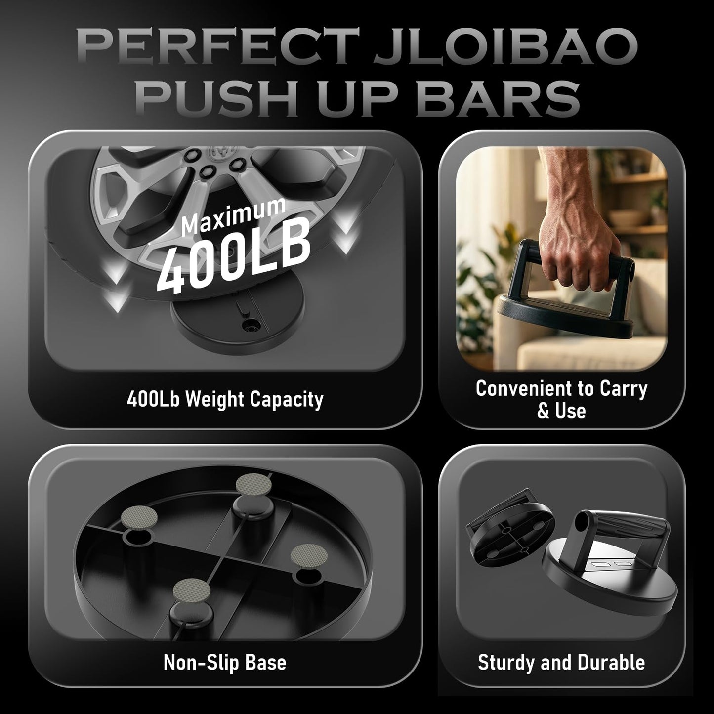 JLoibao Push Up Bars Strength Training Equipment, Ergonomic Grips, 7.48" Base for Increased Stability, Home Gym Equipment, Push Up Stands Handle for Floor Workouts ﻿