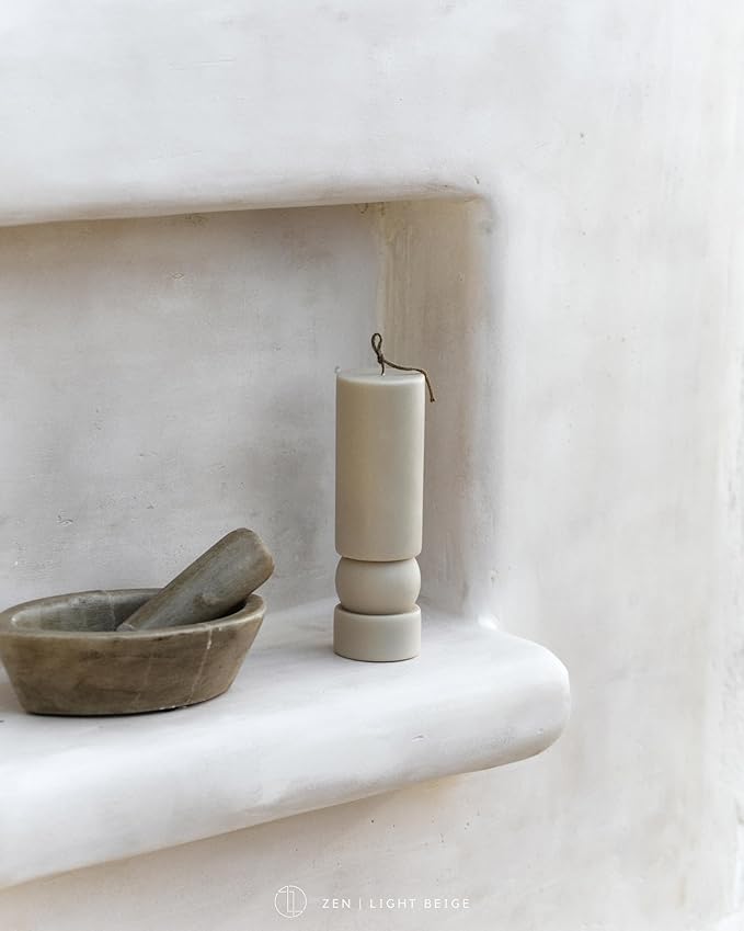 LAWA Zen Candle - Beautiful Handmade Pillar Scented Soy Wax Elegant Aesthetic Candle Housewarming Gift Home Room Shelf Decor Idea (Light Beige)