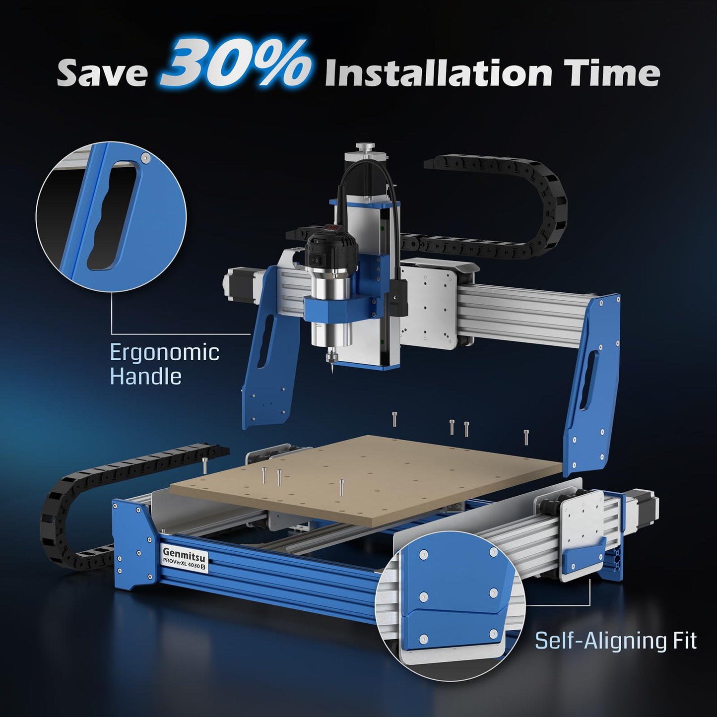 Genmitsu PROVerXL 4030S CNC Router Machine with 710W Spindle + 24” x 24” (600 x 600mm) XY-Axis Extension Kit + Aluminum & MDF Hybrid Spoilboard