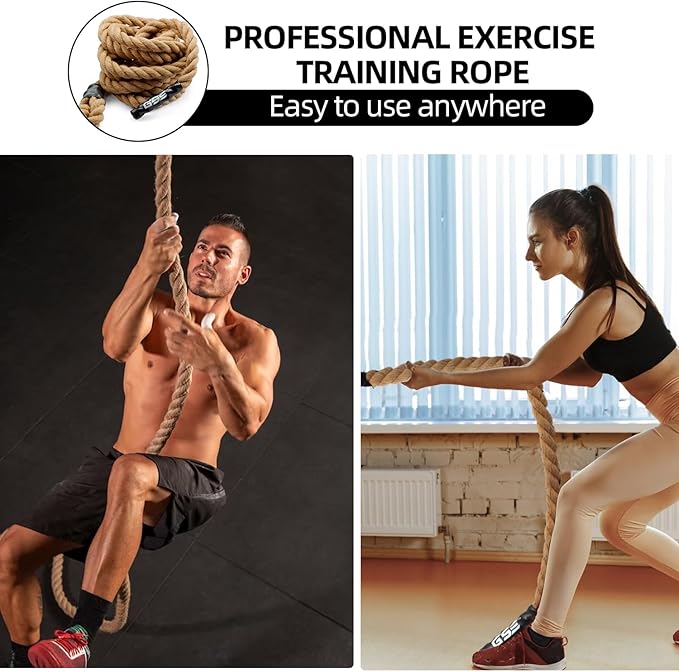 GSE Games & Sports Expert Gym Sisal Climbing Rope, Heavy Workout Rope for Indoor/Outdoor Workouts, Great for Climbing Exercises, Strength Training - 6,10,15,20,25,30,40,50 Feet Lengths Available